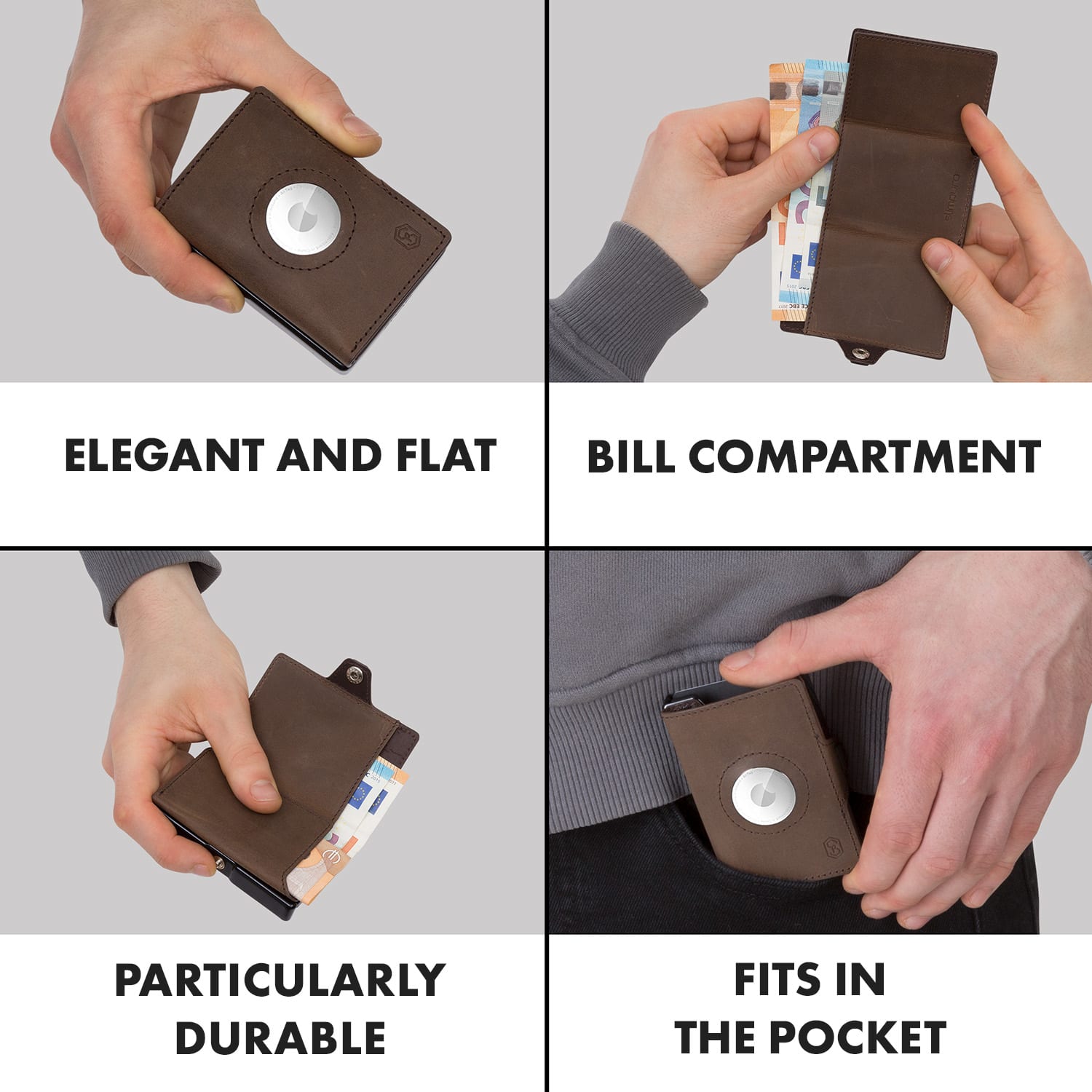 ZNAP Slim Wallet 12 Cards Coin Pocket 8,9 x 1,8 x 6,3 cm (WxHxD) RFID Protection Leather (nature) | Earth Brown