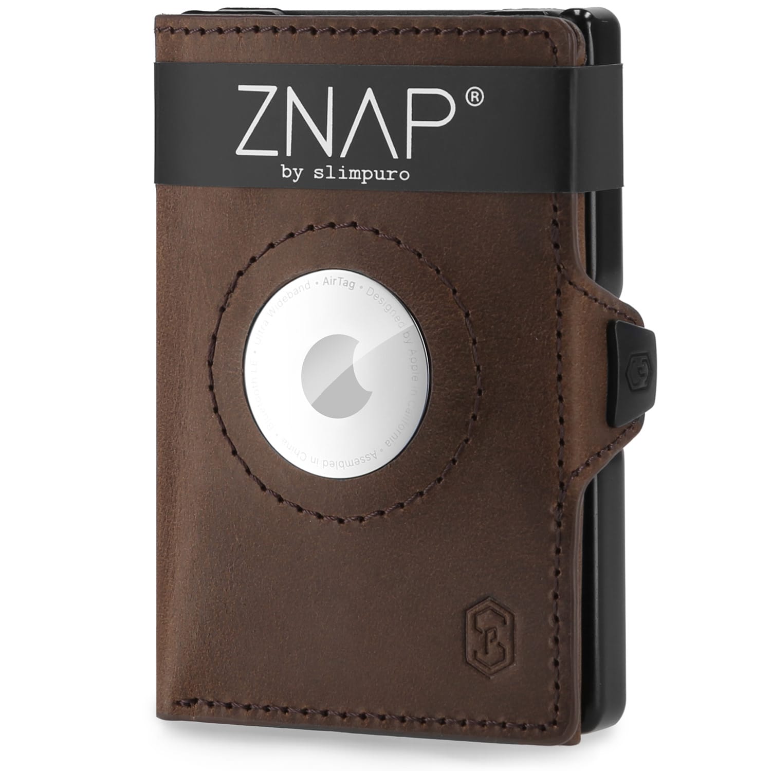 ZNAP Airtag Wallet, 12 kariet, priehradka na mince, 8,9 x 1,8 x 6,3 cm (Š x V x H), ochrana RFID Koža (príroda) | Zemitá hnedá