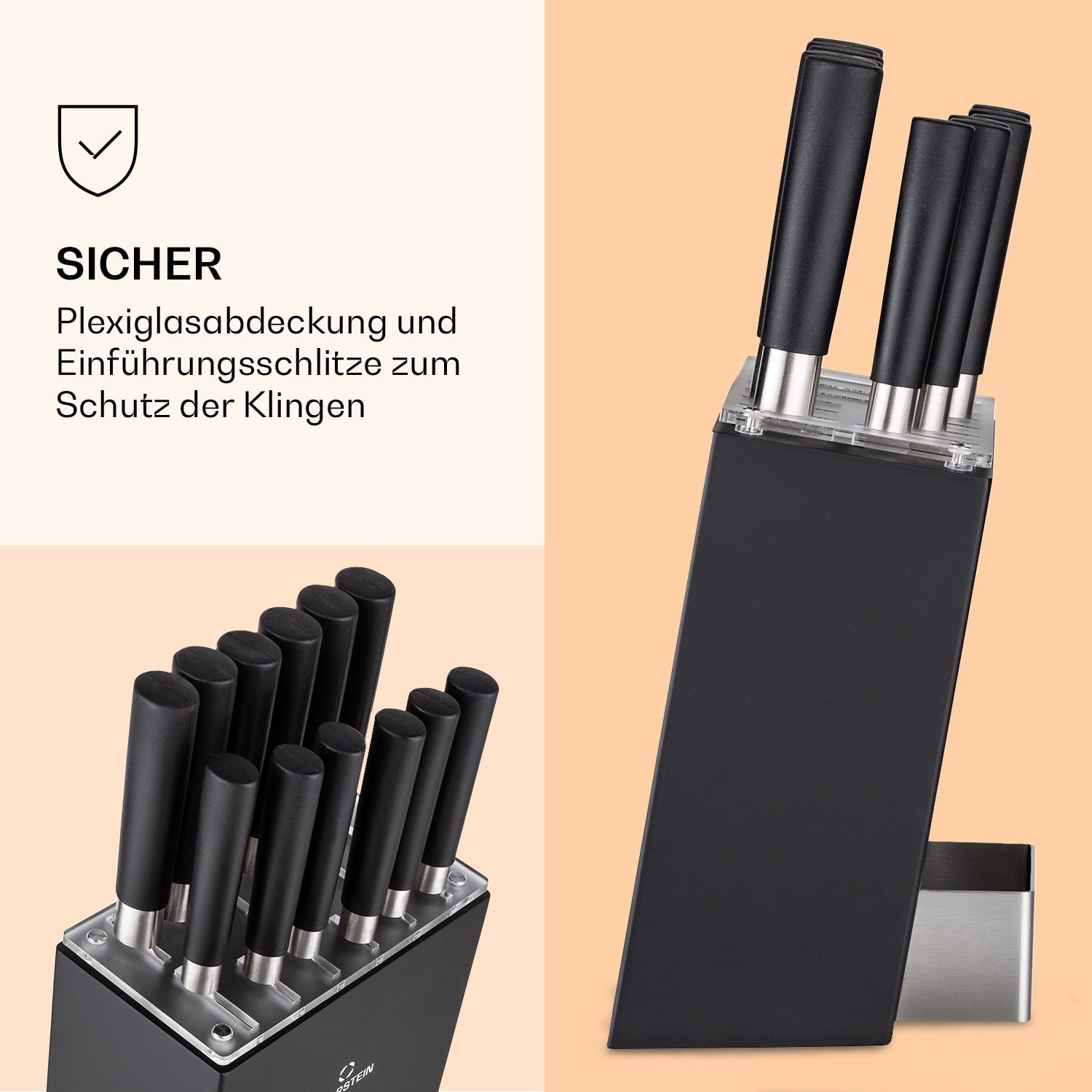Kitano XL 13 pièces Set de couteaux avec bloc 12 couteaux acier élégant bloc en bois Noir