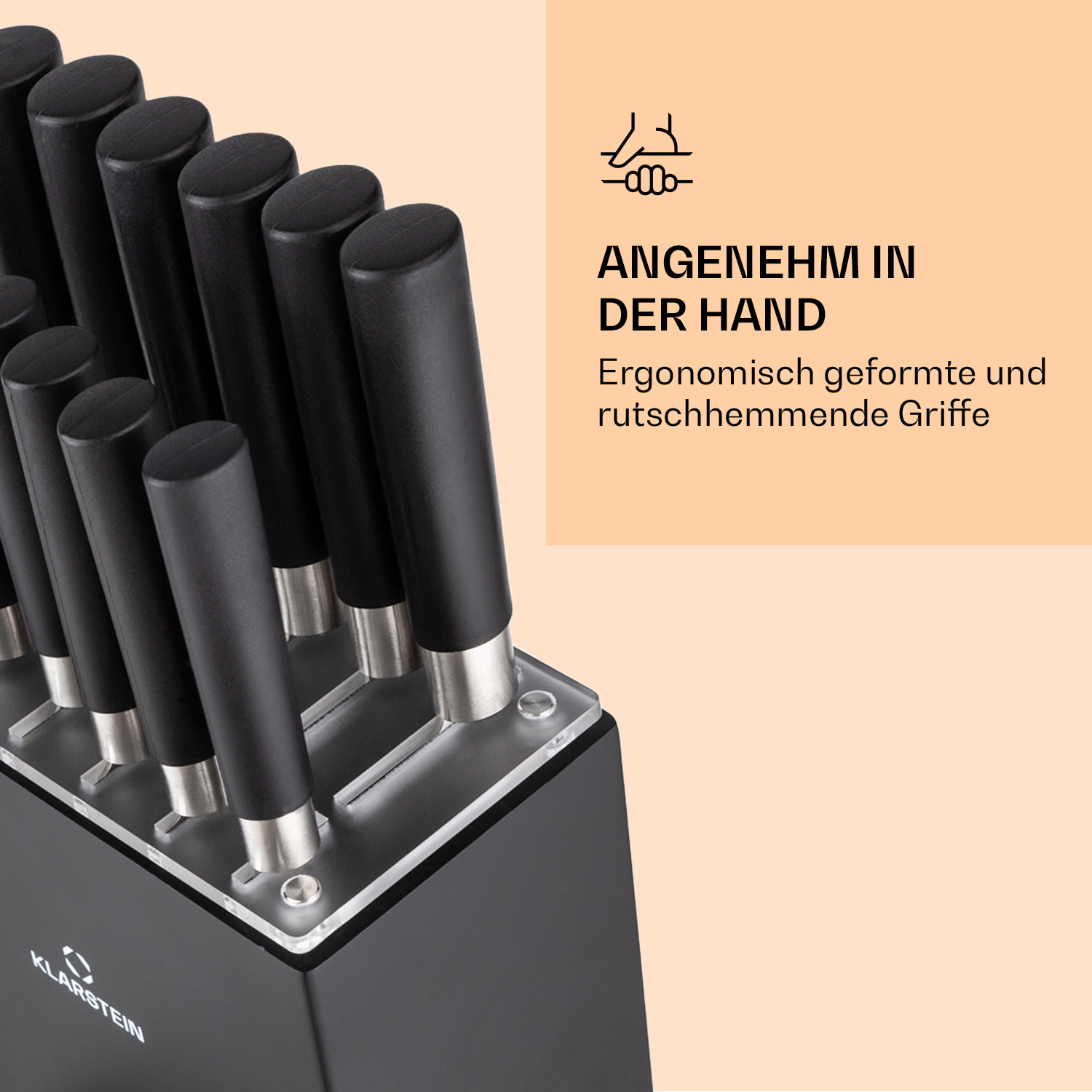 Kitano XL 13tlg. Messer-Set mit Block 12 Messer Stahl edler Holzblock Schwarz