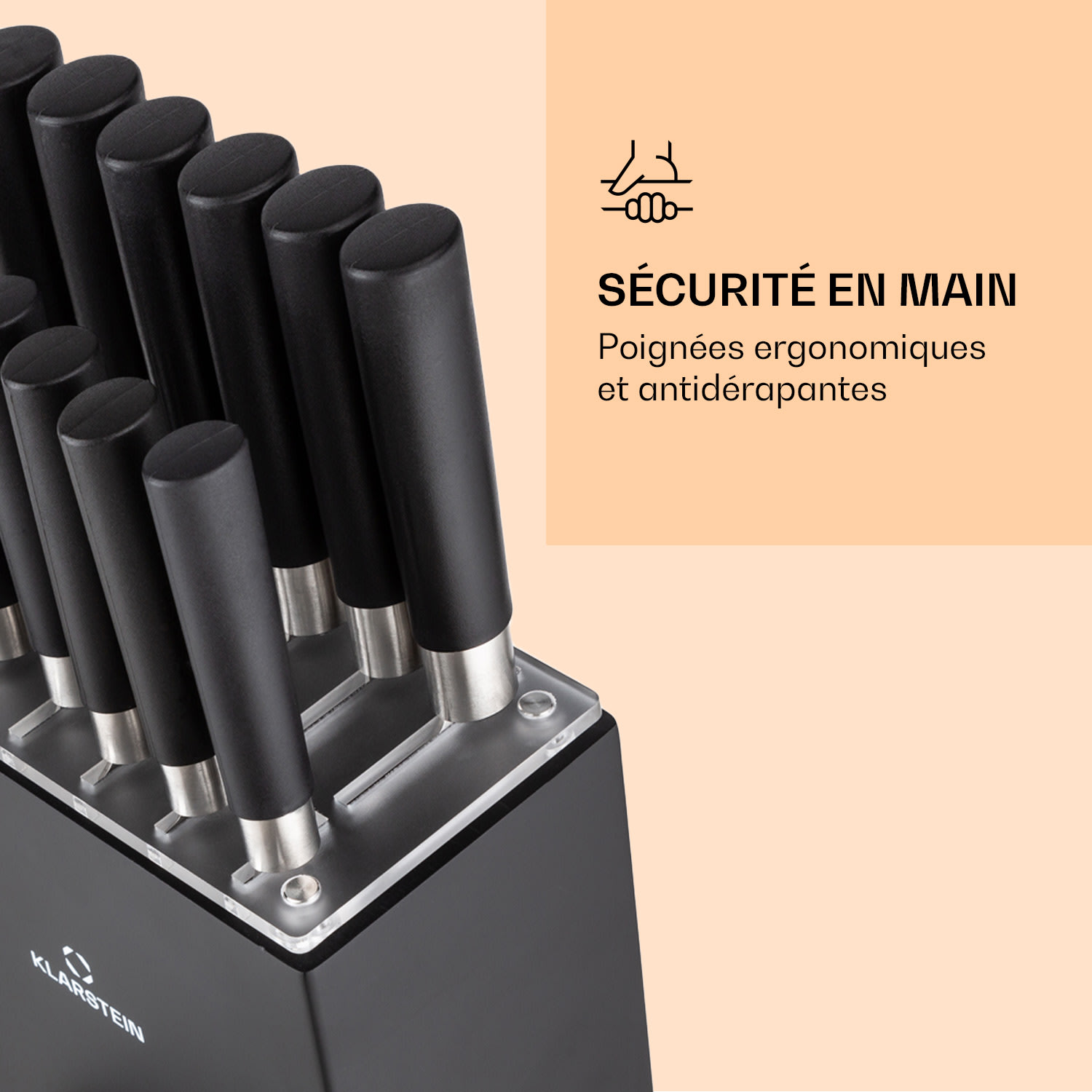 Kitano XL 13-delig Messenset met blok 12 messen staal edel houten blok Zwart