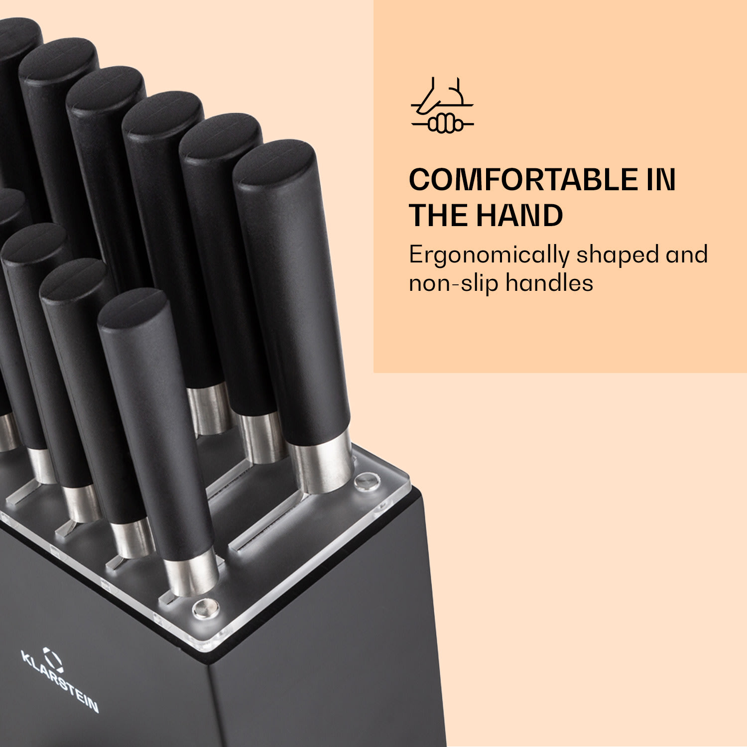 Kitano XL, sada nožov s blokom, 13-dielna, 12 nožov, oceľ, luxusný drevený blok Čierna