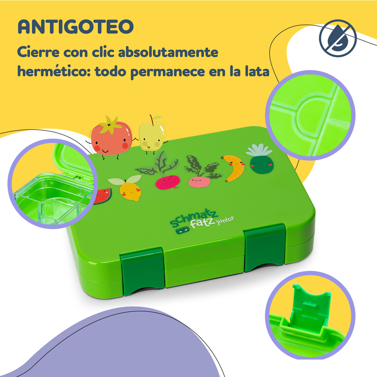 Fiambrera junior 6 compartimentos 21,3 x 15 x 4,5 cm Sin BPA Verde Lima
