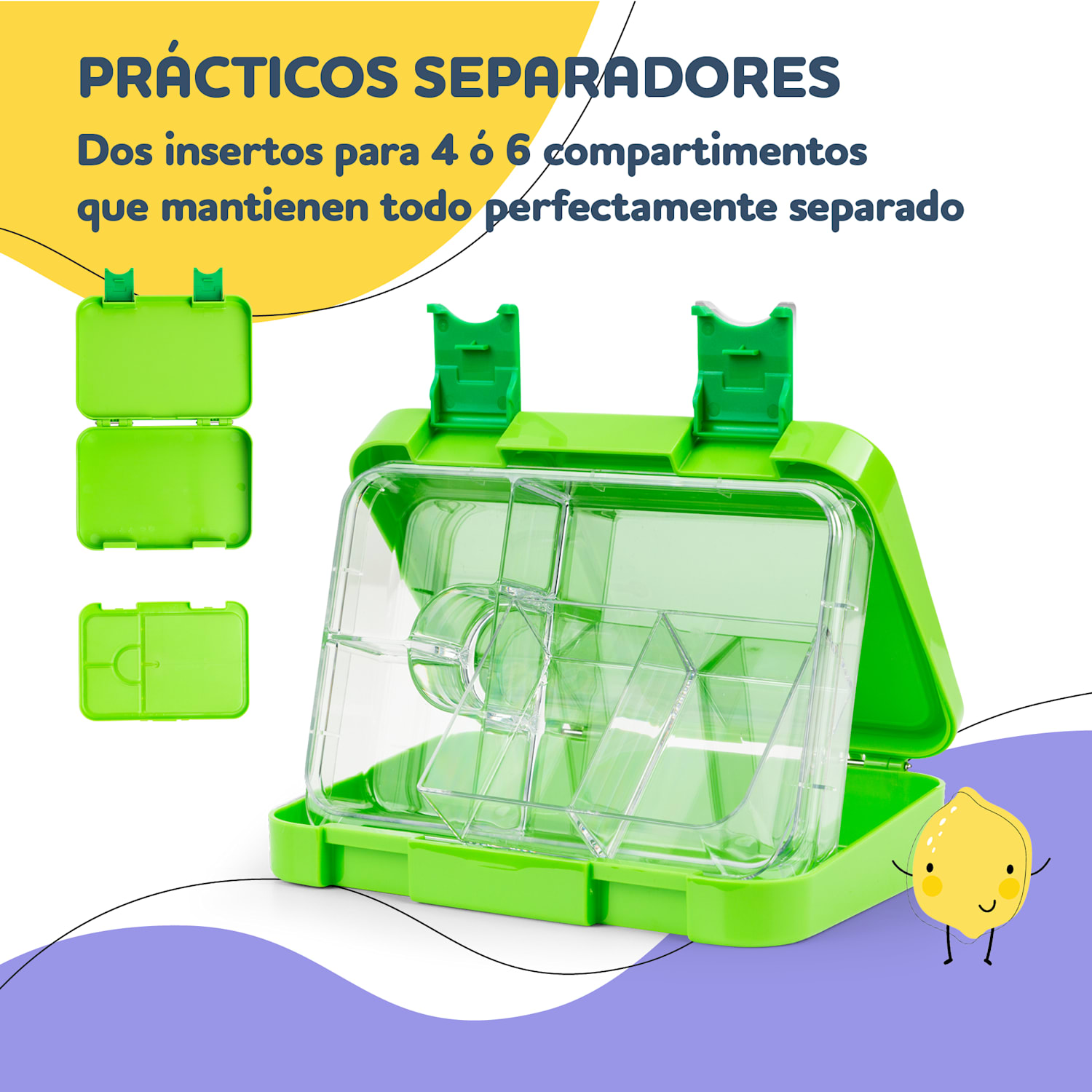 Fiambrera junior 6 compartimentos 21,3 x 15 x 4,5 cm Sin BPA Verde Lima