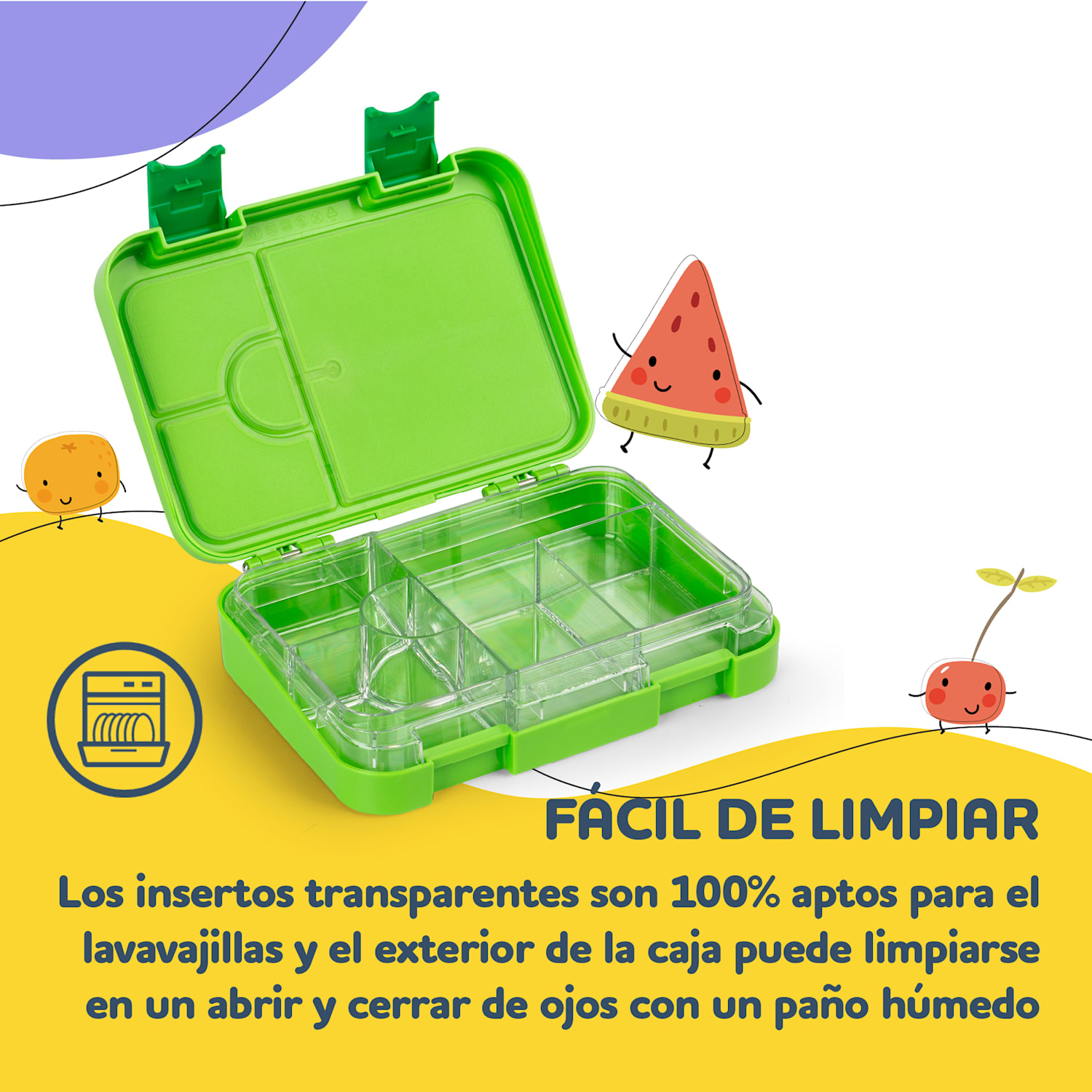 Fiambrera junior 6 compartimentos 21,3 x 15 x 4,5 cm Sin BPA Verde Lima