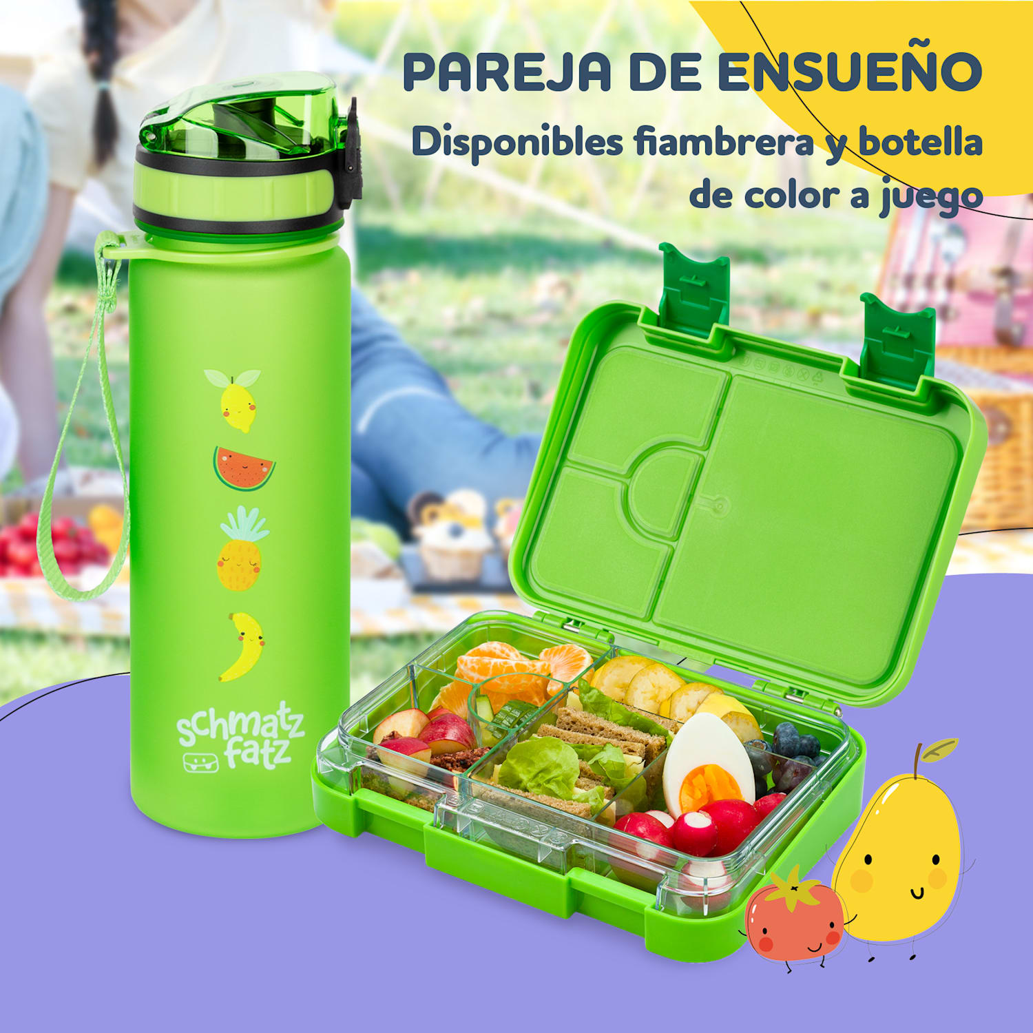 Fiambrera junior 6 compartimentos 21,3 x 15 x 4,5 cm Sin BPA Verde Lima