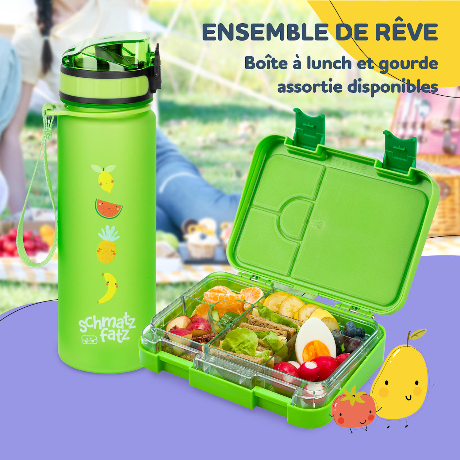 Boîte repas junior 6 compartiments 21,3 x 15 x 4,5 cm  sans BPA Vert Citron