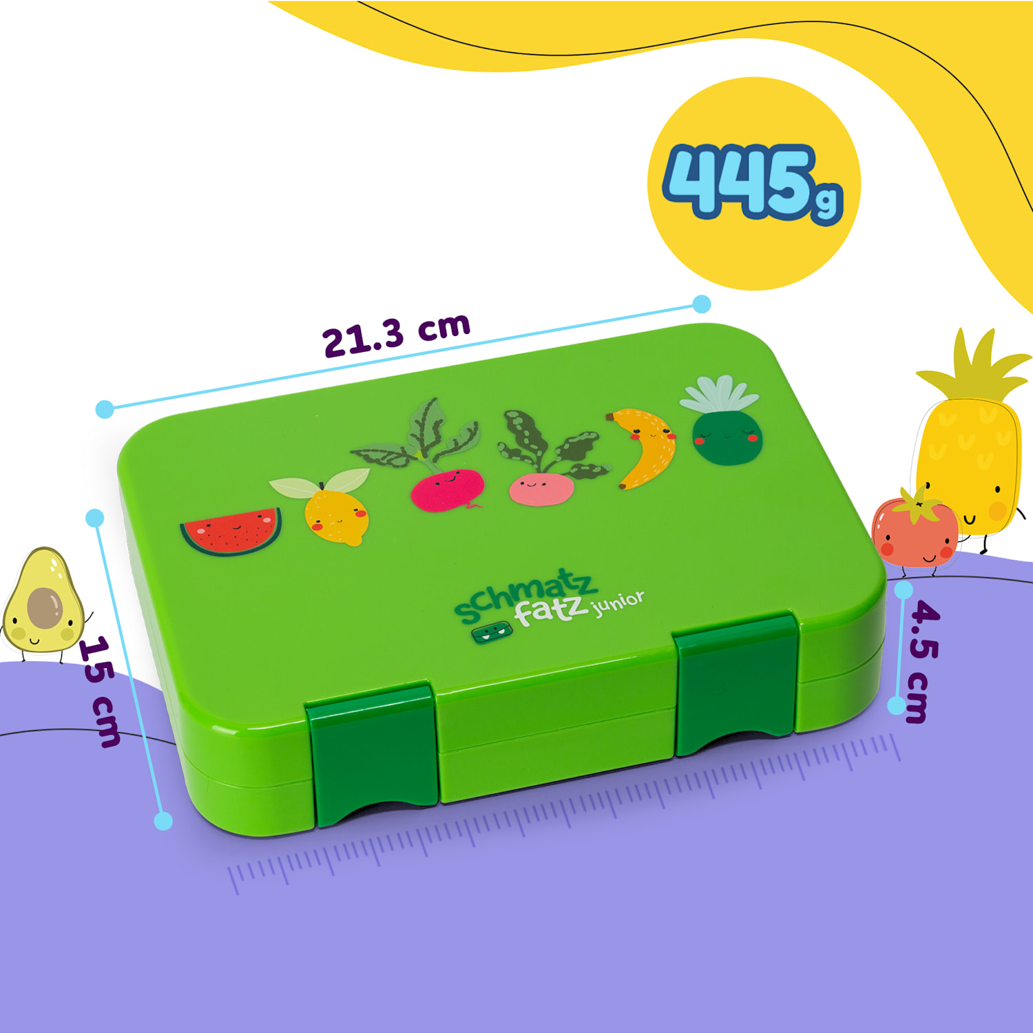 Fiambrera junior 6 compartimentos 21,3 x 15 x 4,5 cm Sin BPA Verde Lima