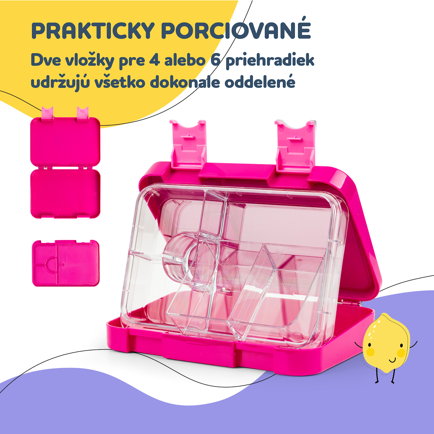 Schmatzfatz junior desiatový box, 6 priehradiek, 21,3 x 15 x 4,5 cm, bez BPA Purple Sun