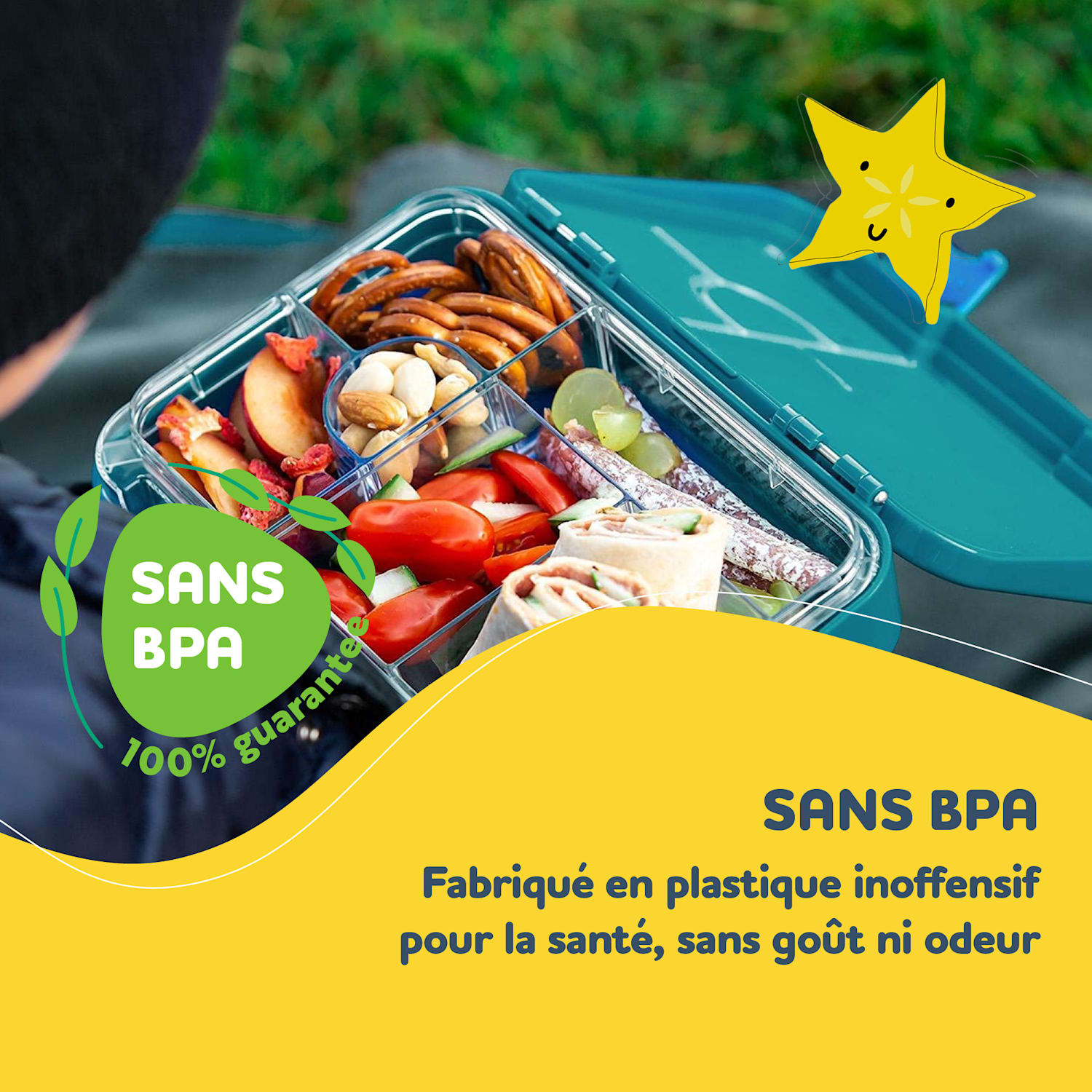 junior lunchbox 6 vakken 21,3 x 15 x 4,5 cm  BPA-vrij Turquoise