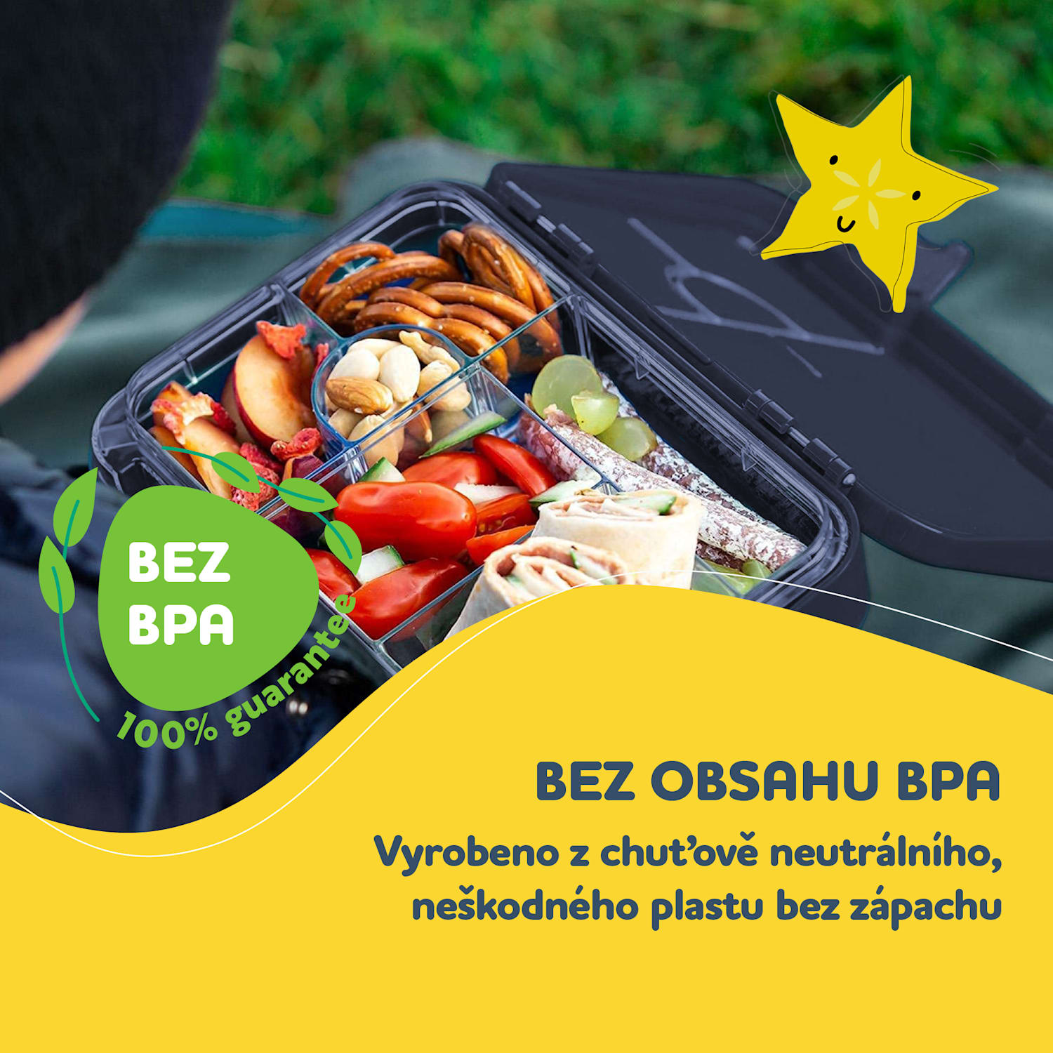 Schmatzfatz junior, svačinový box, 6 přihrádek, 21,3 × 15 × 4,5 cm, bez BPA 