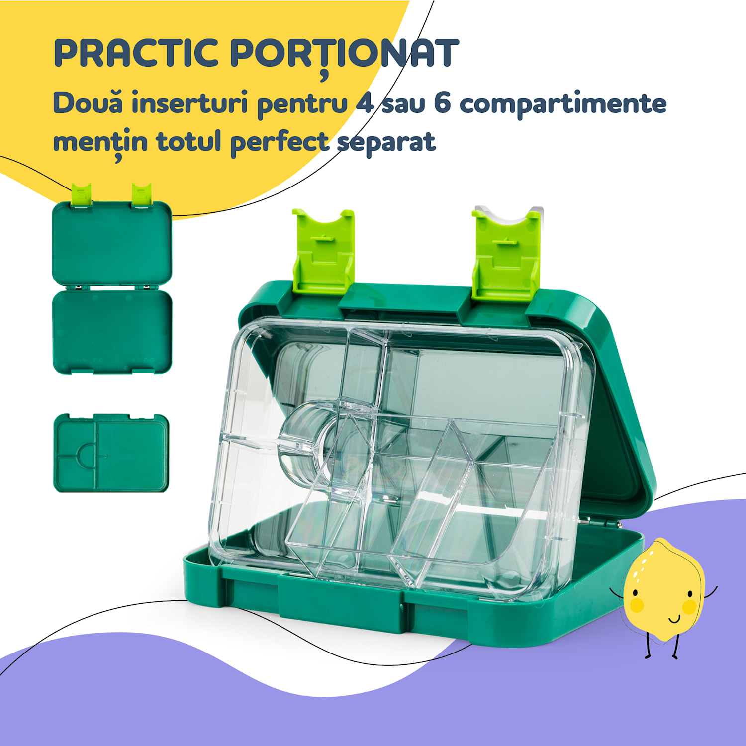 Junior Lunchbox, 6 compartimente, 21,3 x 15 x 4,5 cm , fără BPA 