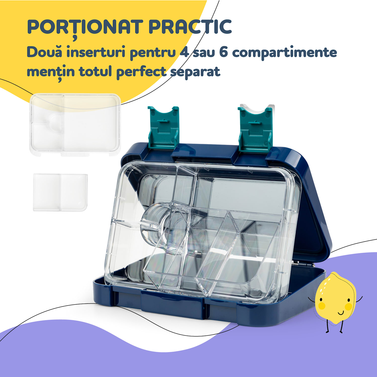 Inserție pentru cutia de prânz, junior, 6 compartimente, fără BPA, piesă de schimb, accesoriu 