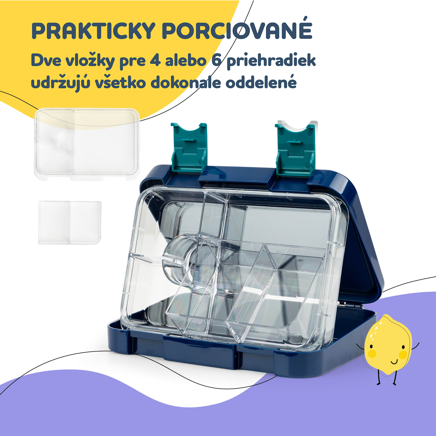 Vložka do desiatového boxu, junior, 6 priehradiek, bez BPA, náhrada, príslušenstvo 
