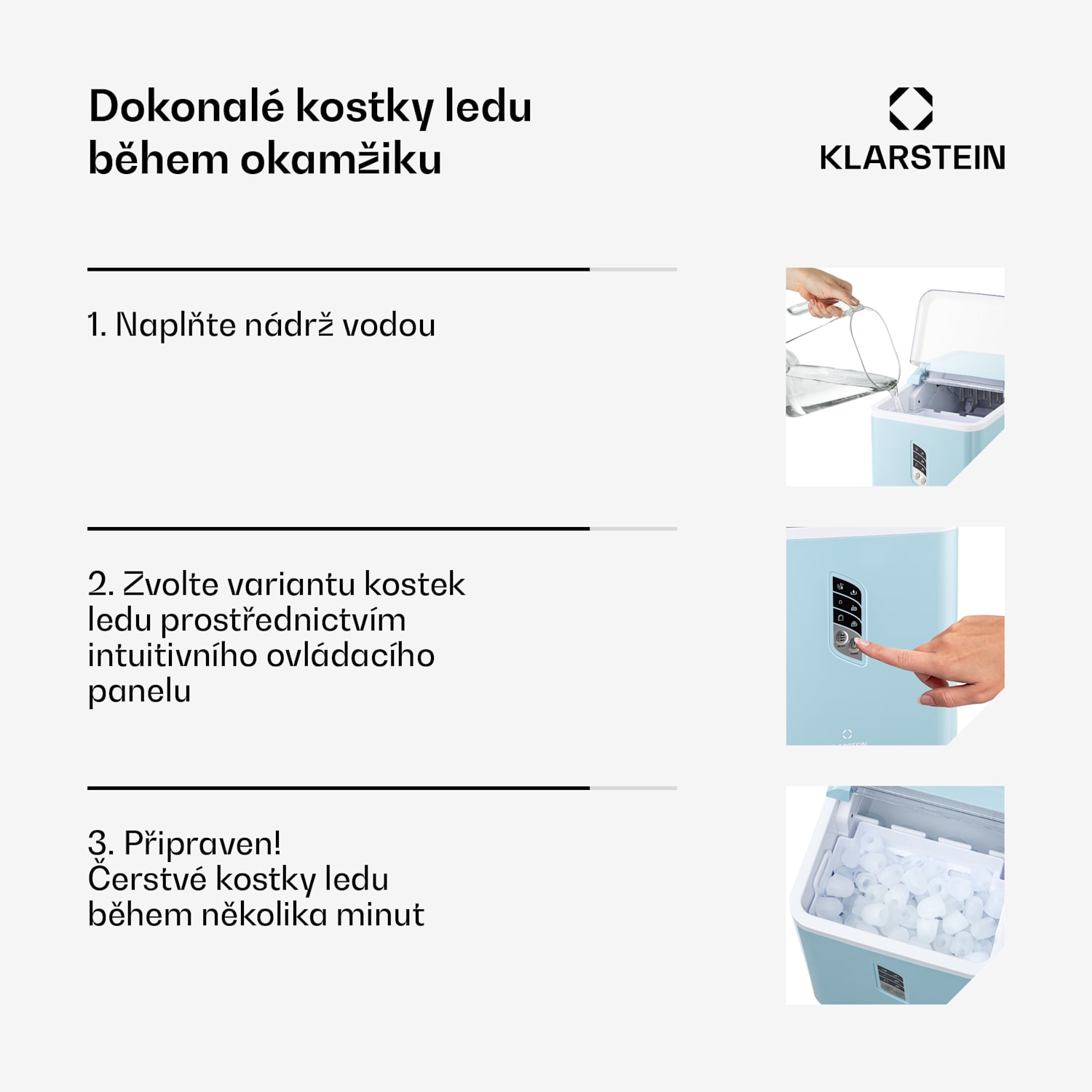 Albaron, výrobník ledu, tvar náboje, 12 kg/24 h, 1,5 l nádrž, displej Pastelově modrá