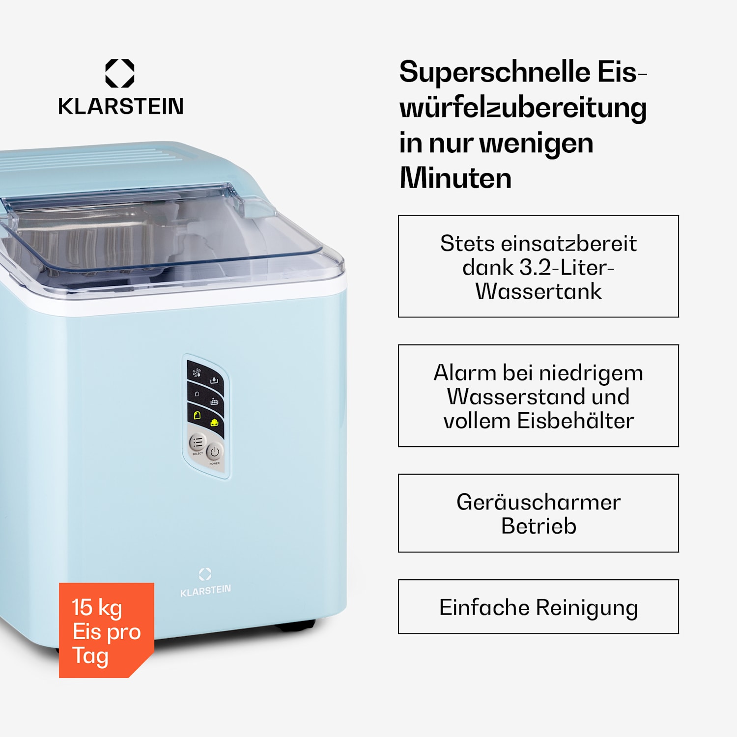 Albaron Eiswürfelmaschine Bullet-Eis 12 kg / 24 h 1,5 Ltr. Display Pastellblau