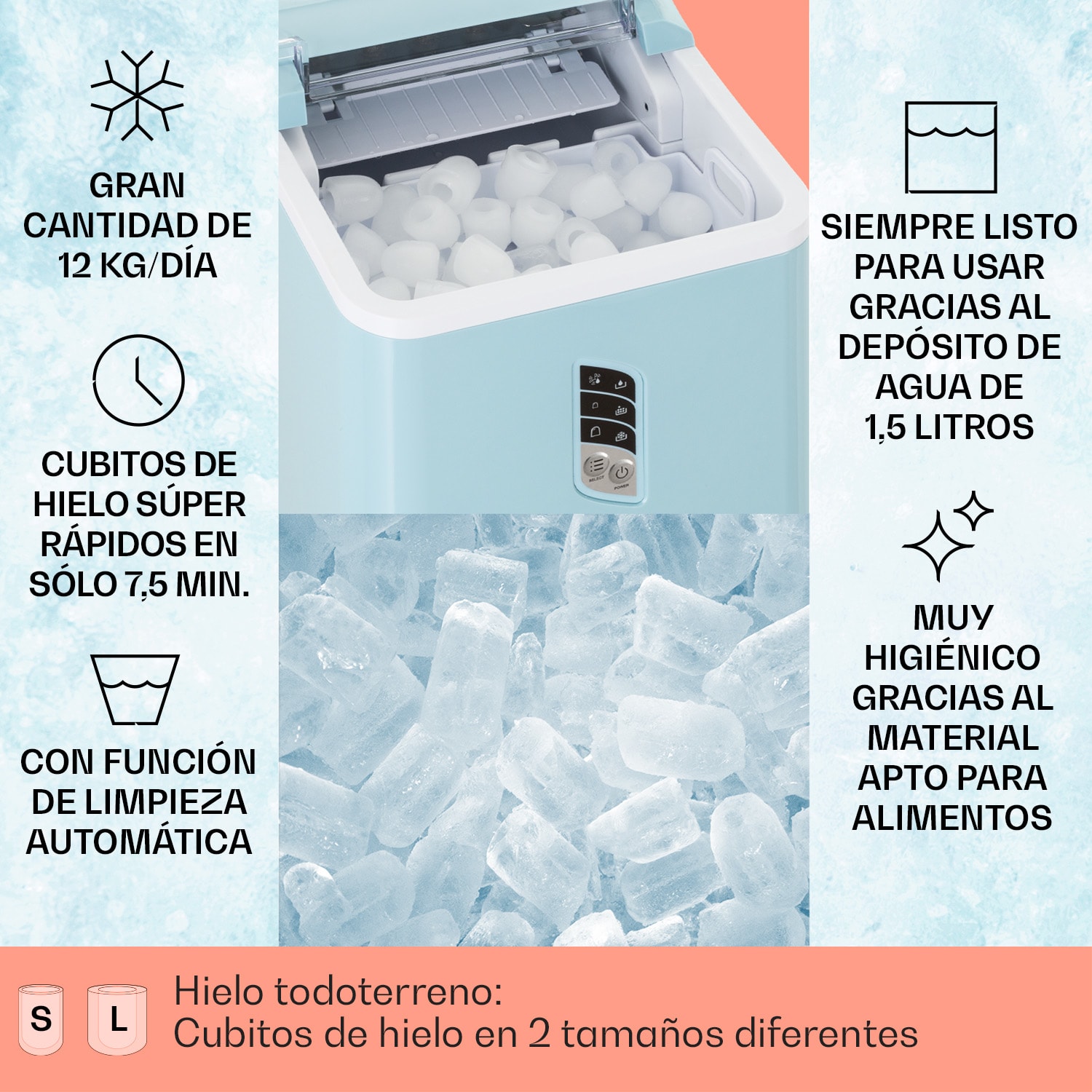 Máquina de cubitos de hielo Albaron Bullet ice 12 kg / 24 h 1,5 l Pantalla Azul Pastel