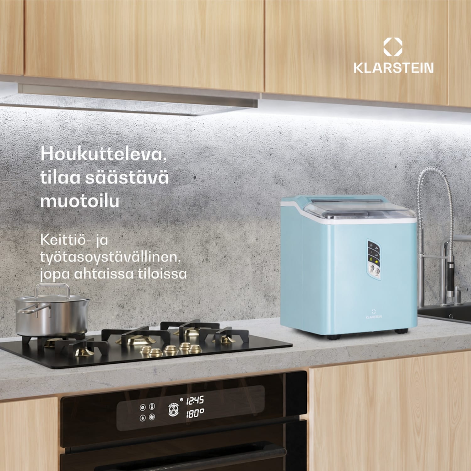 Albaron jääpalakone luodin muotoisille jääpaloille 12 kg / 24 h 1,5 l näyttö Pastellinsininen