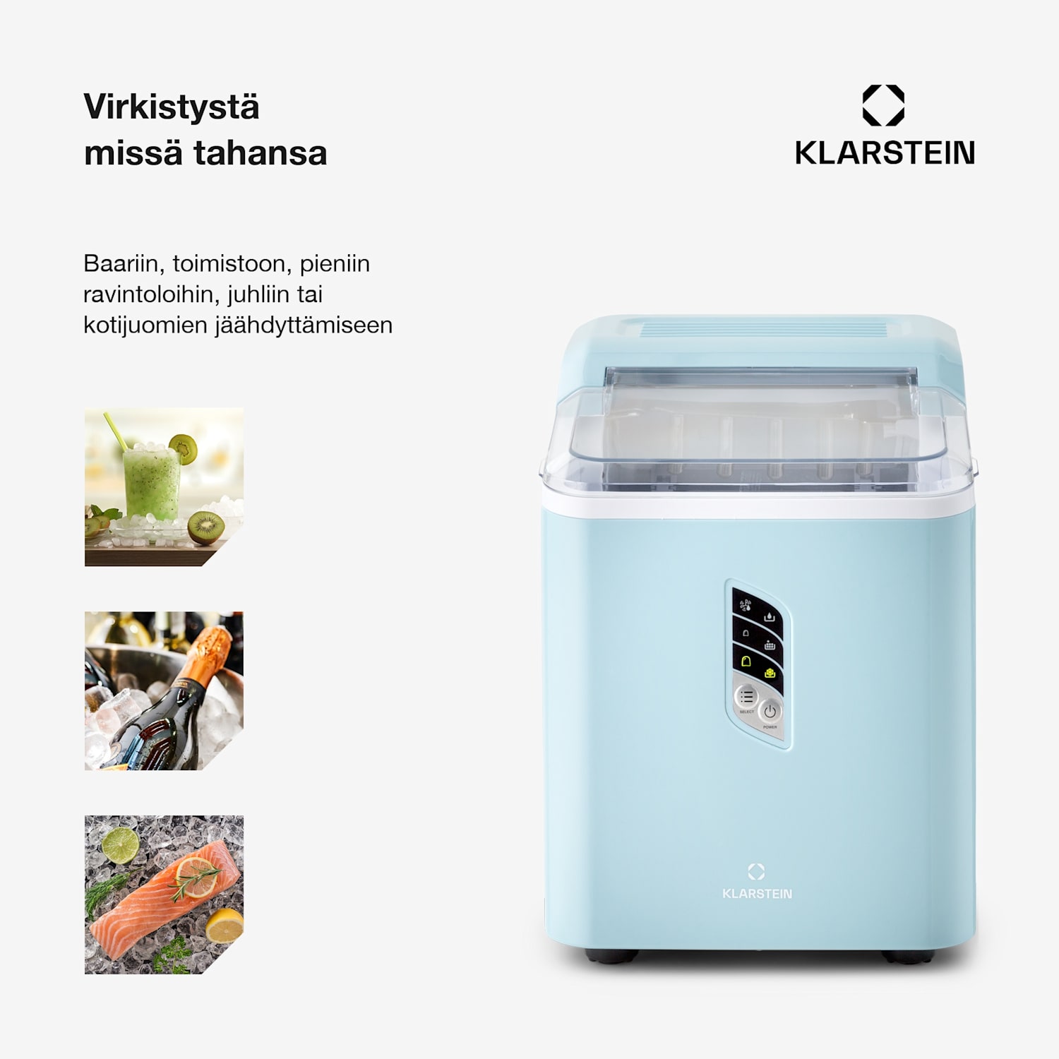 Albaron jääpalakone luodin muotoisille jääpaloille 12 kg / 24 h 1,5 l näyttö Pastellinsininen