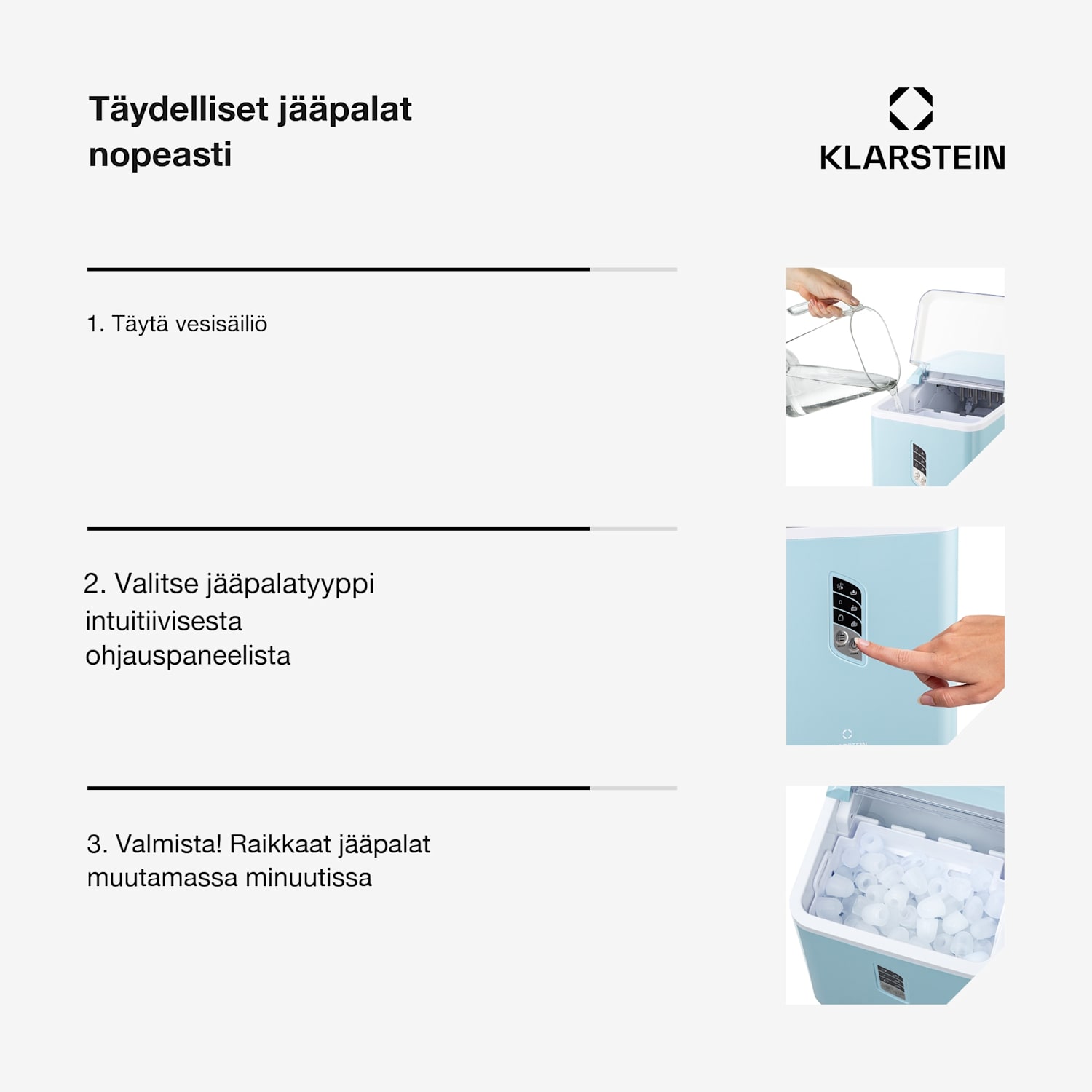 Albaron jääpalakone luodin muotoisille jääpaloille 12 kg / 24 h 1,5 l näyttö Pastellinsininen
