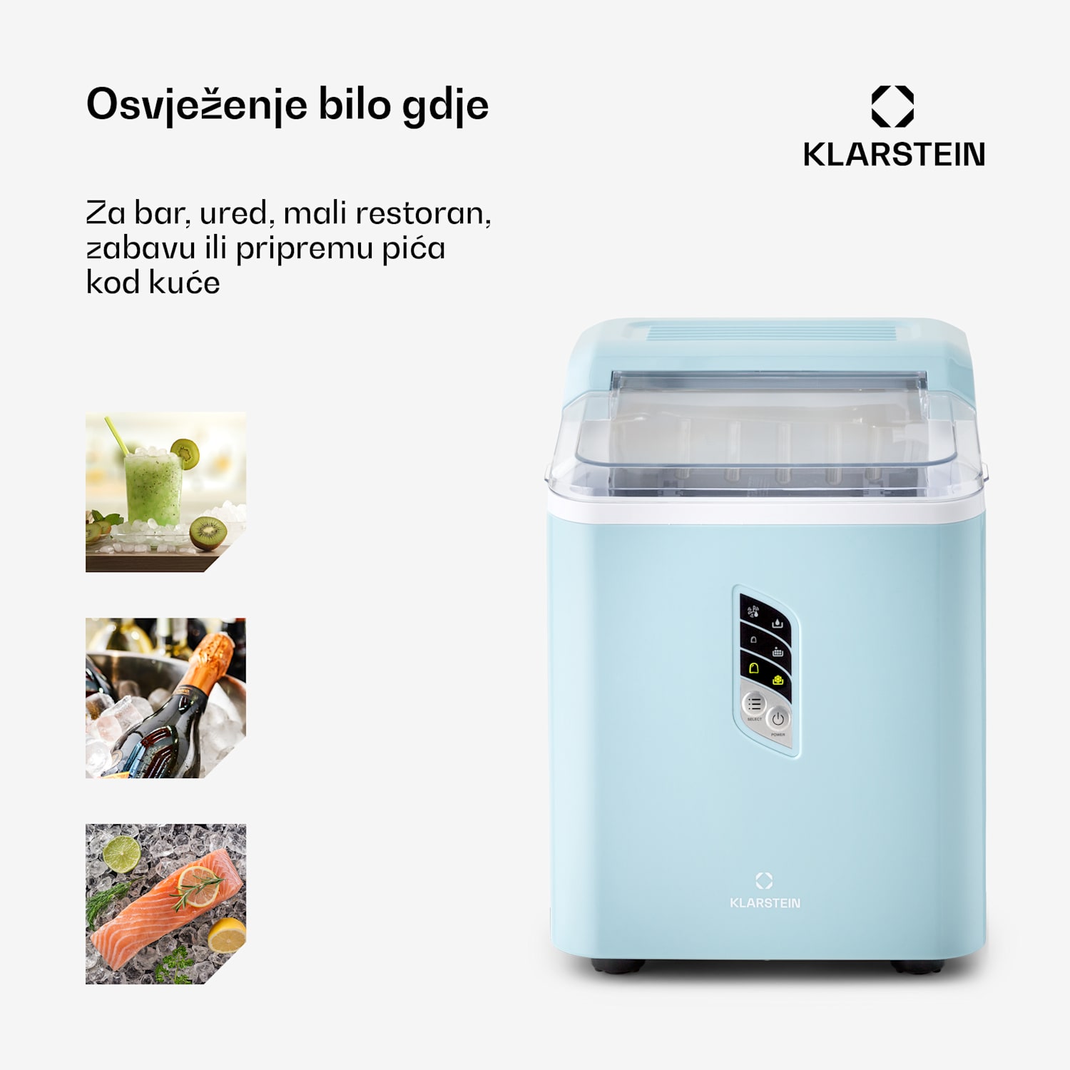 Albaron, ledomat, oblik metka, 12 kg/24 h, spremnik 1,5 l, zaslon Pastelno plava