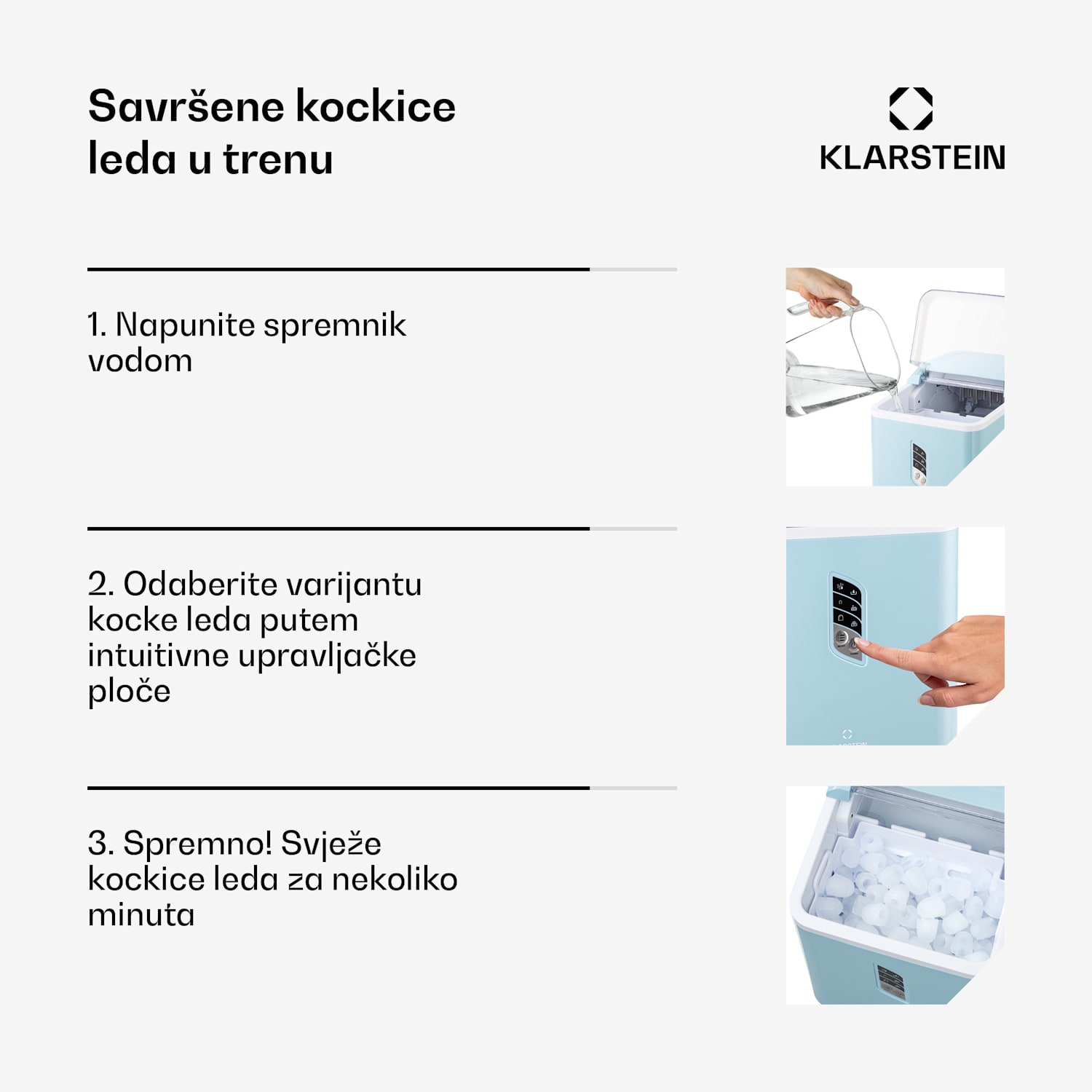 Albaron, ledomat, oblik metka, 12 kg/24 h, spremnik 1,5 l, zaslon Pastelno plava
