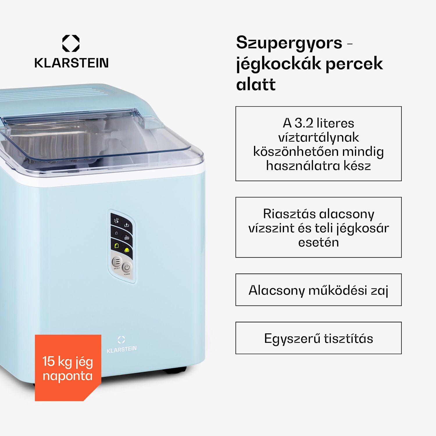 Albaron, jégkészítő, golyó alakú, 12 kg/24 ó, 1,5 l tartály, kijelző Pasztell kék