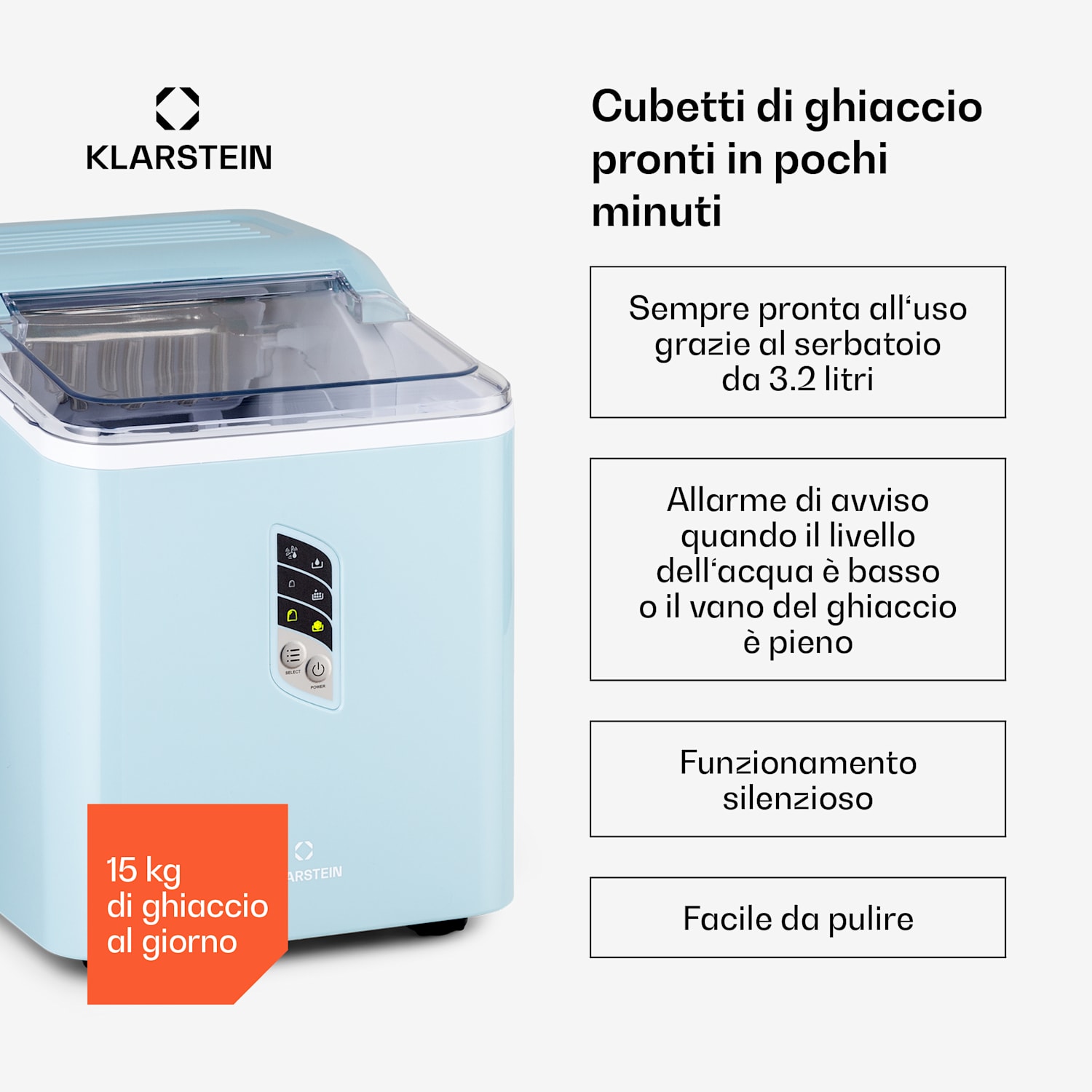 Macchina per cubetti di ghiaccio Albaron 12 kg / 24 h 1,5 litri. Display Azzurro pastello
