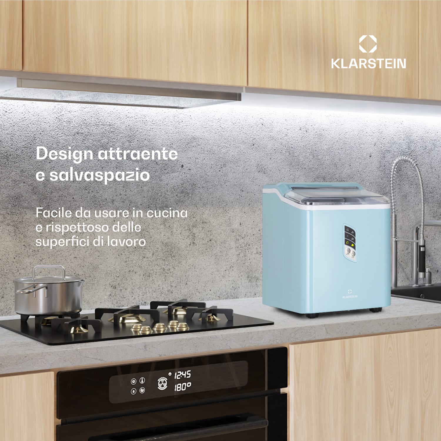 Macchina per cubetti di ghiaccio Albaron 12 kg / 24 h 1,5 litri. Display Azzurro pastello
