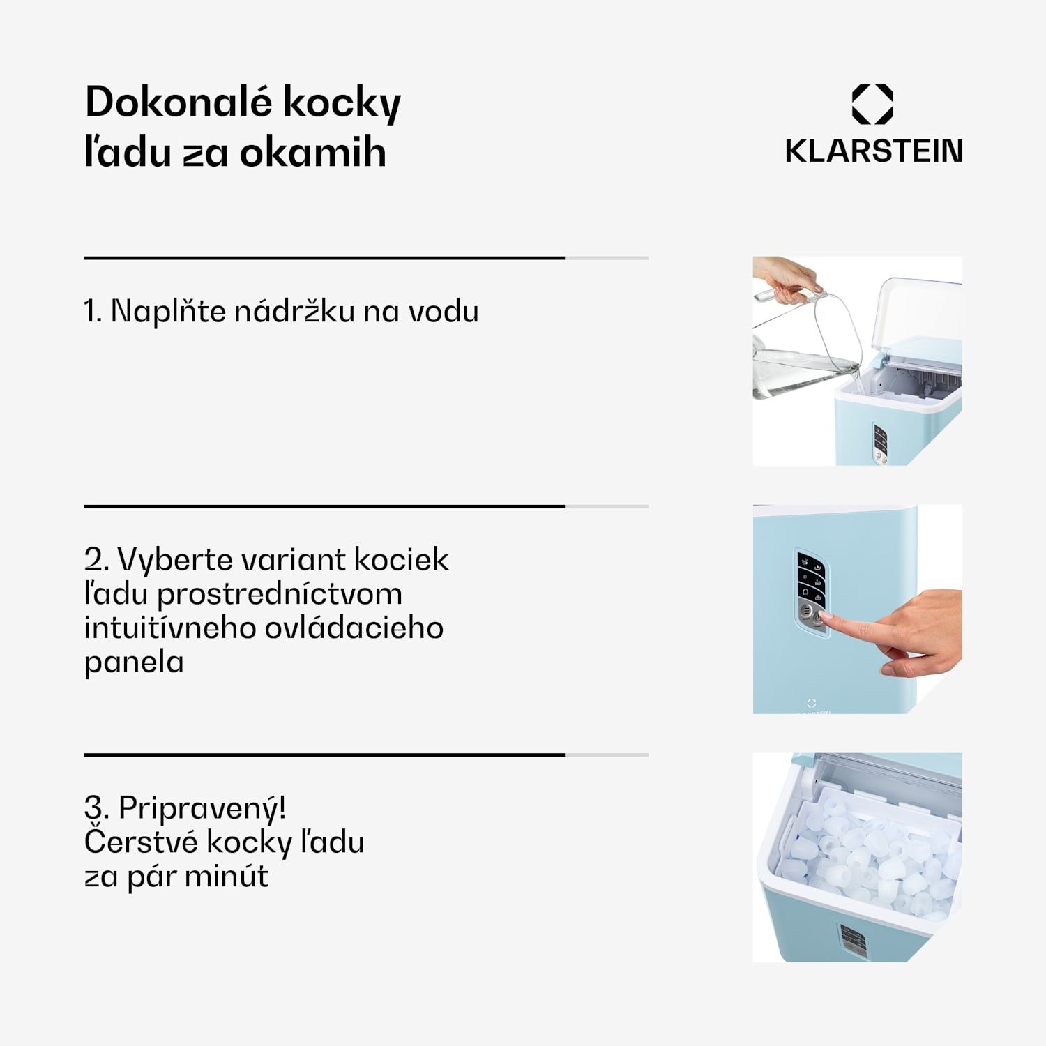 Albaron, výrobník ľadu, tvar náboja, 12 kg/24 h, nádrž 1,5 l, displej Pastelová modrá