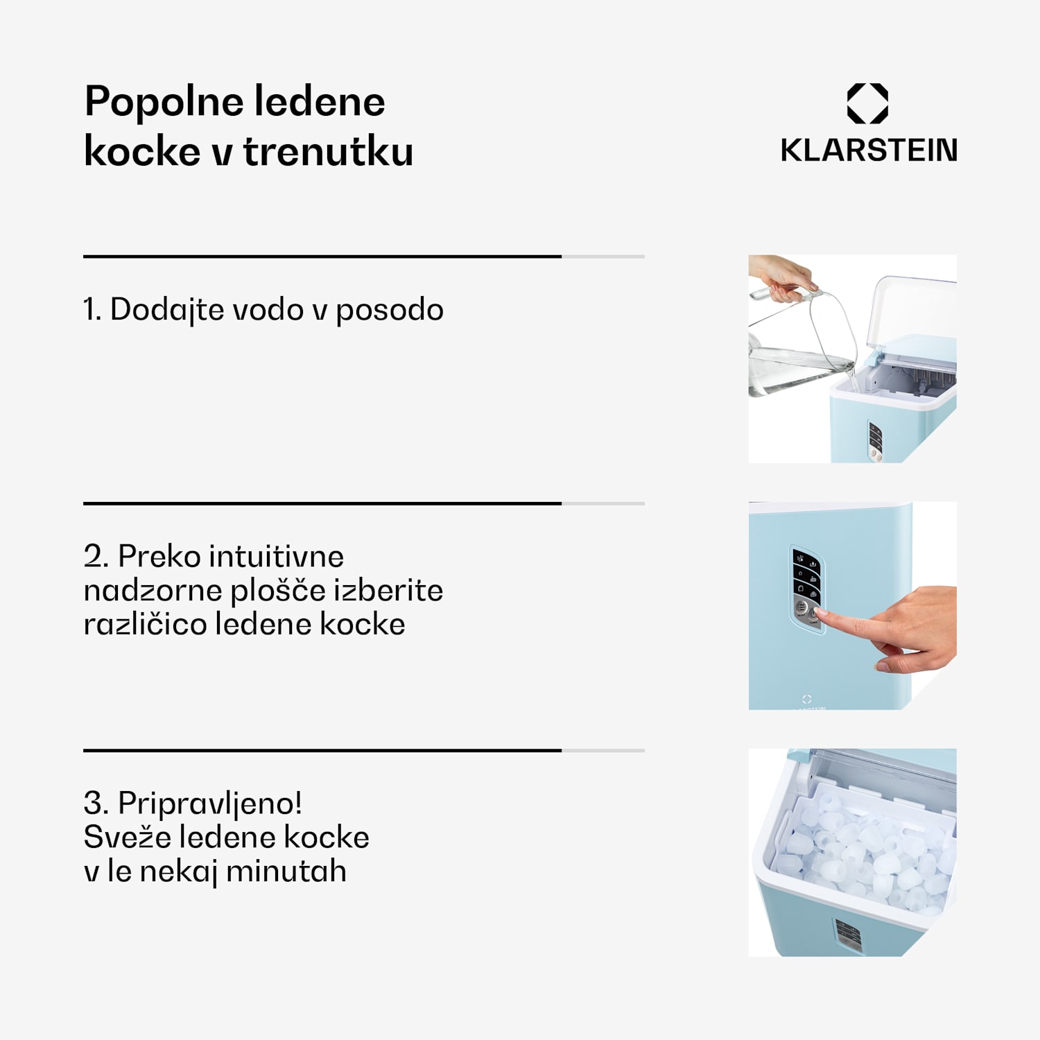 Albaron, ledomat, v obliki pesta, 12 kg/24 h, 1,5 l rezervoar, prikazovalnik Pastelno modra