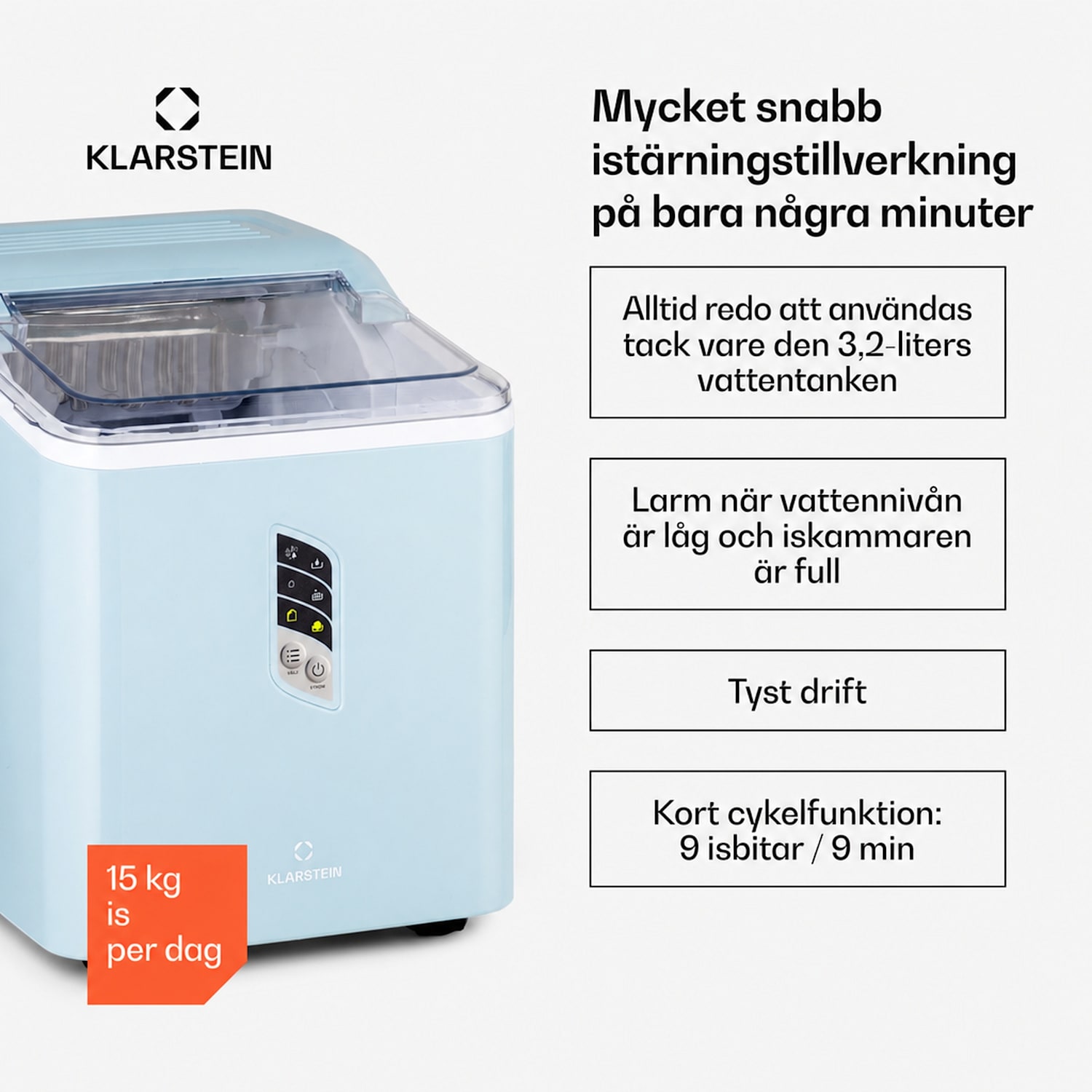 Albaron Ismaskin isbitar 12 kg / 24 h 1,5 l Display Pastellblå