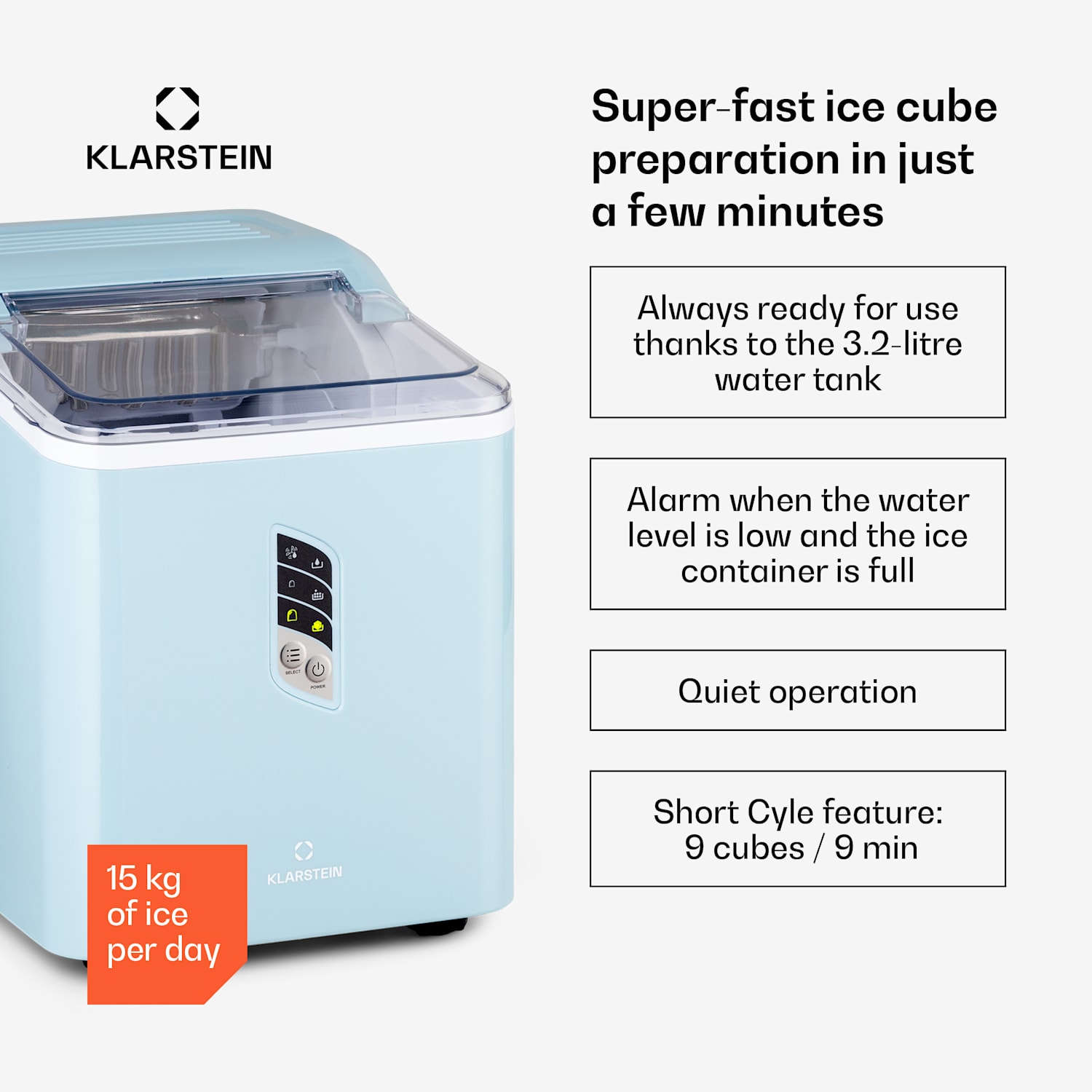 Albaron ice cube machine Bullet ice 12 kg / 24 h 1,5 l Display Pastel Blue