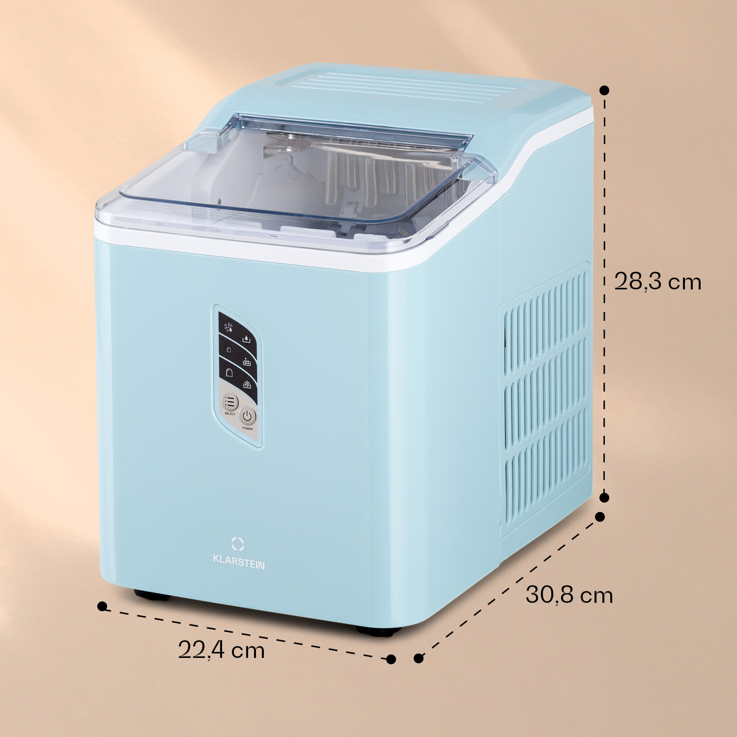 Albaron, producător de gheață, formă de butuc, 12 kg/24 h, rezervor de 1,5 l, afișaj Albastru pastel