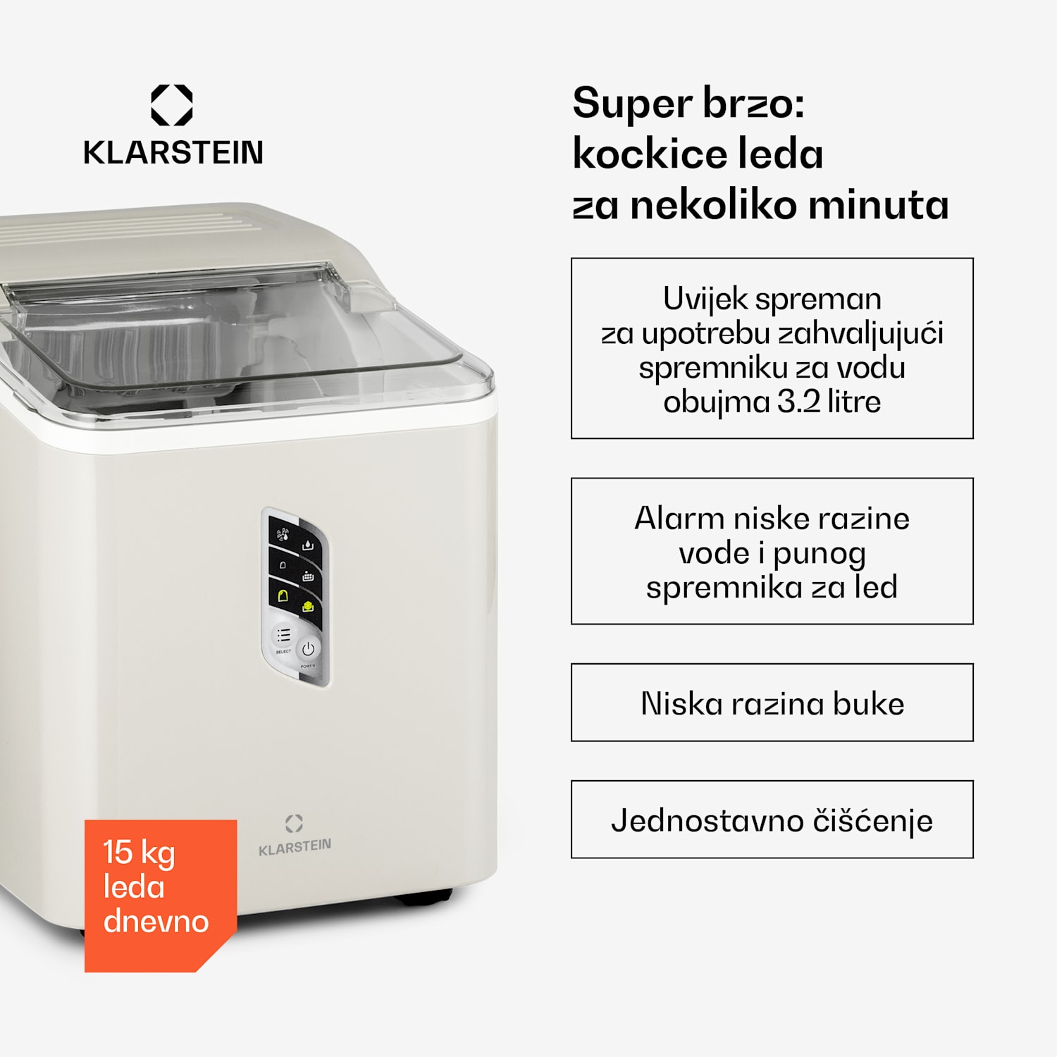 Albaron, aparat za kockice leda, oblik glavčine, 12 kg / 24 h 1,5 l. Zaslon Krem