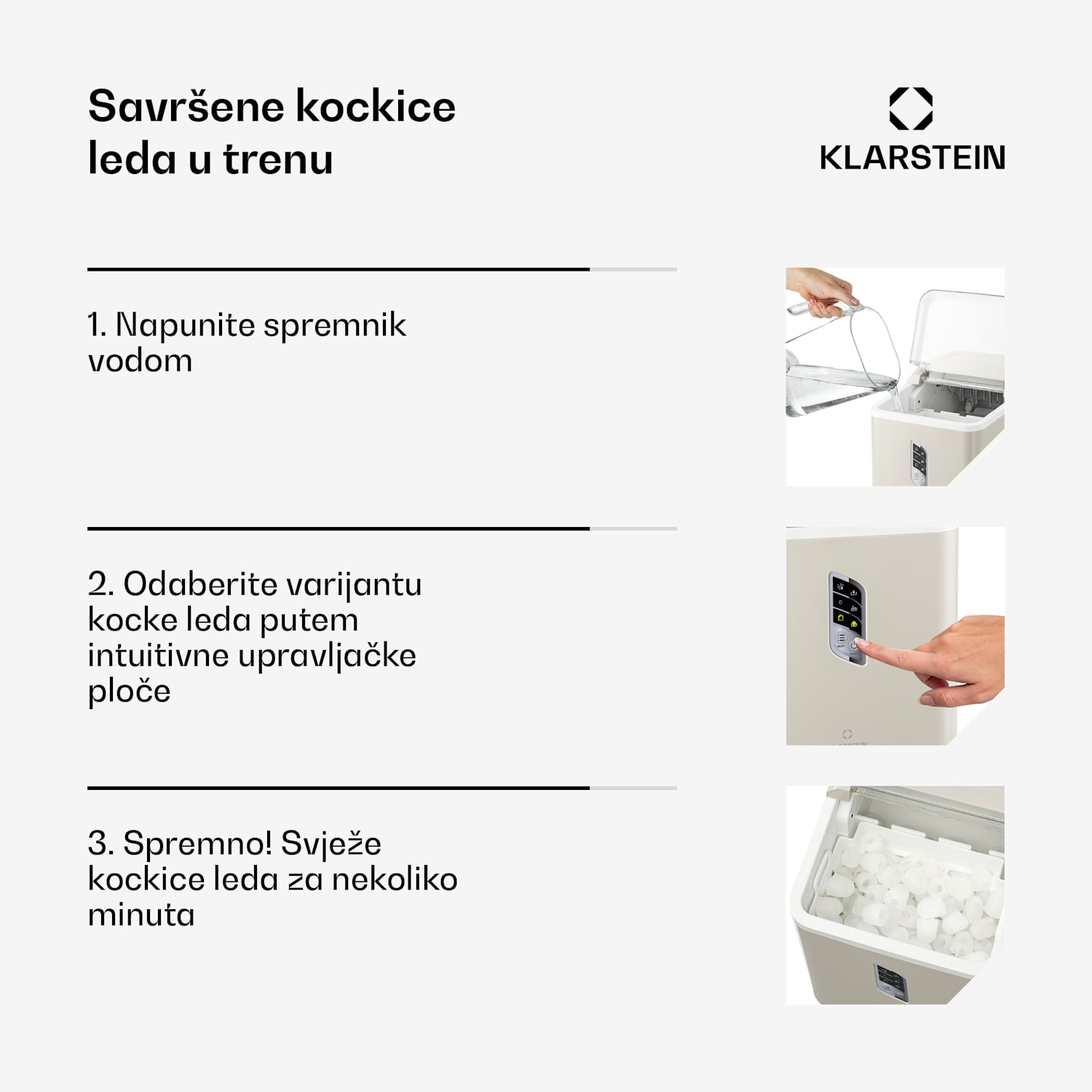 Albaron, aparat za kockice leda, oblik glavčine, 12 kg / 24 h 1,5 l. Zaslon Krem