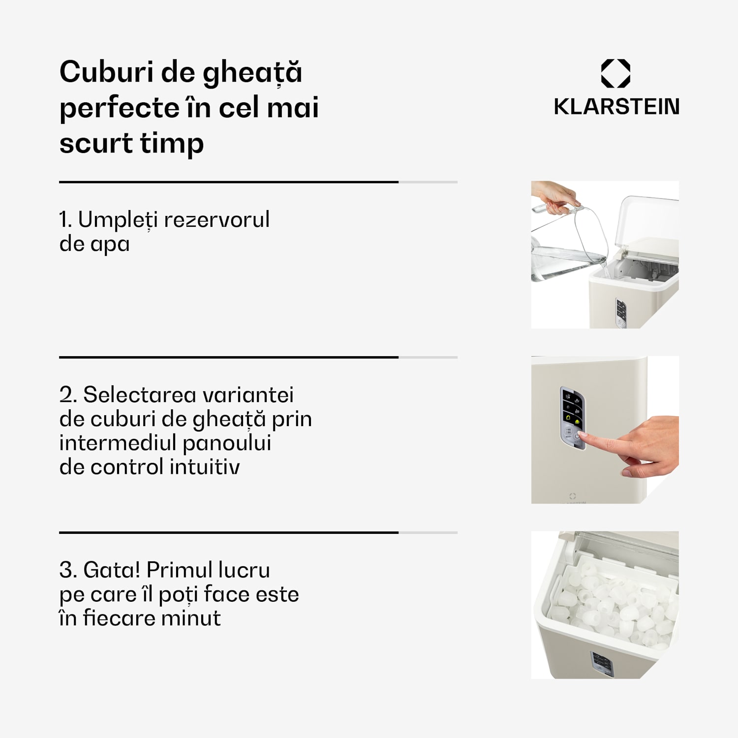 Albaron, aparat de făcut gheață, formă de glonț, 12 kg / 24 h 1,5 litri Afișajul Crem