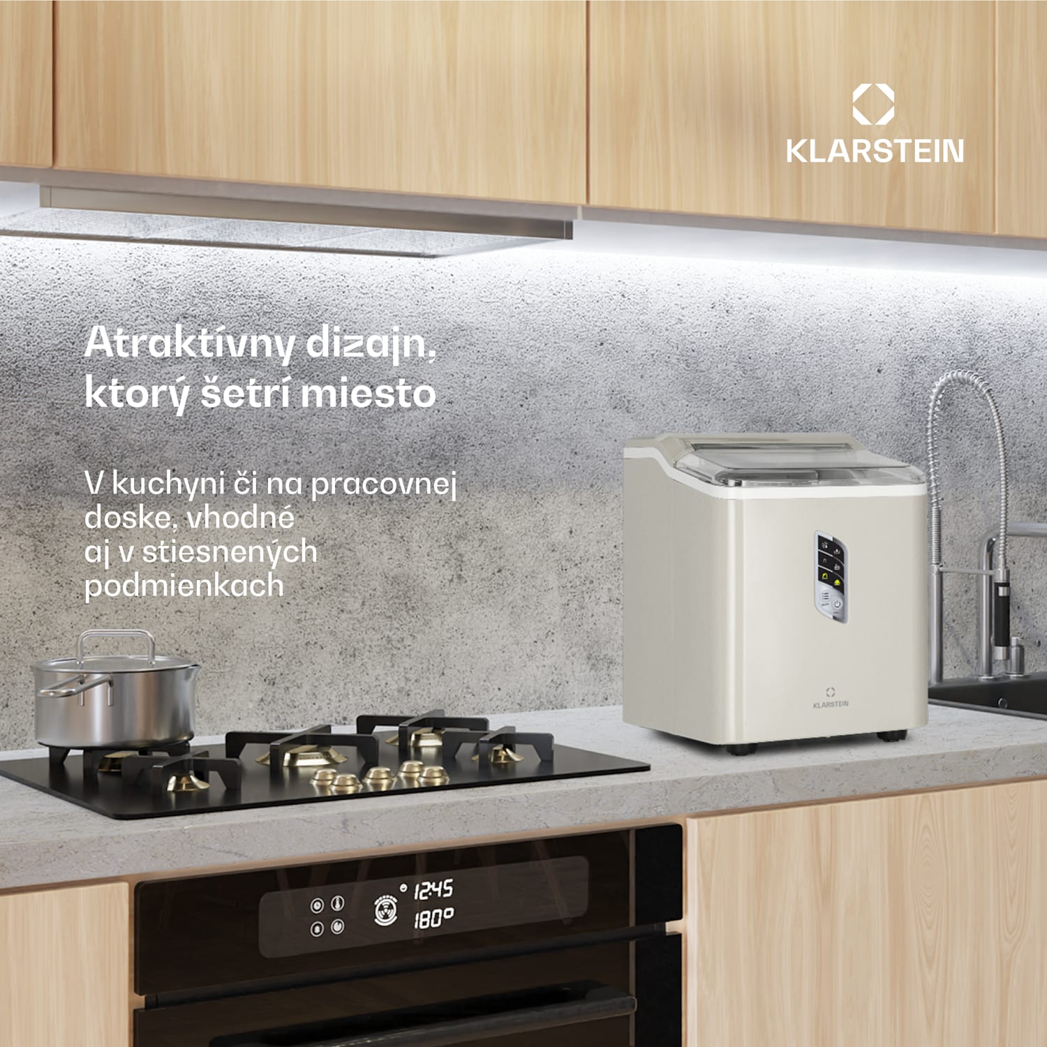 Albaron, výrobník ľadu, tvar náboja, 12 kg/24 h, nádrž 1,5 l, displej Krémová