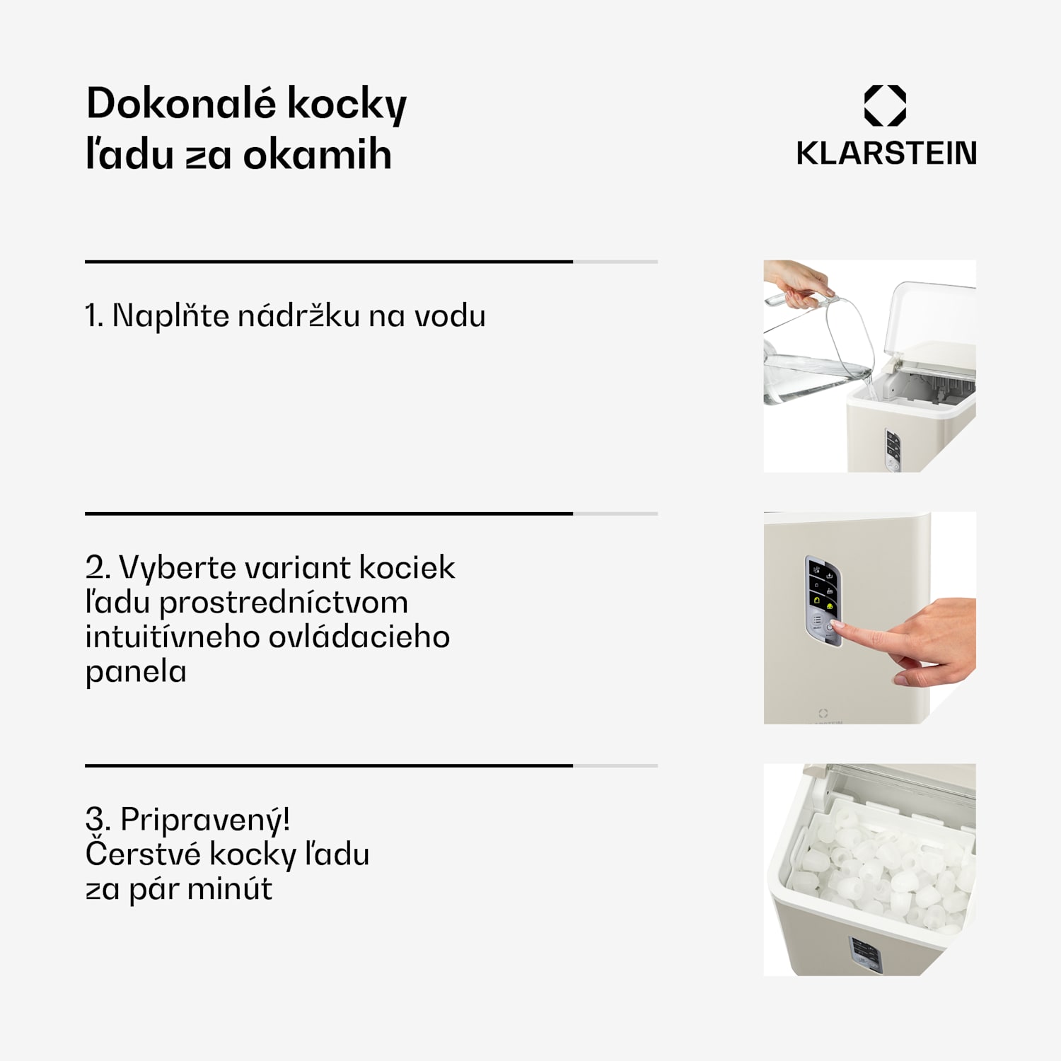 Albaron, výrobník ľadu, tvar náboja, 12 kg/24 h, nádrž 1,5 l, displej Krémová
