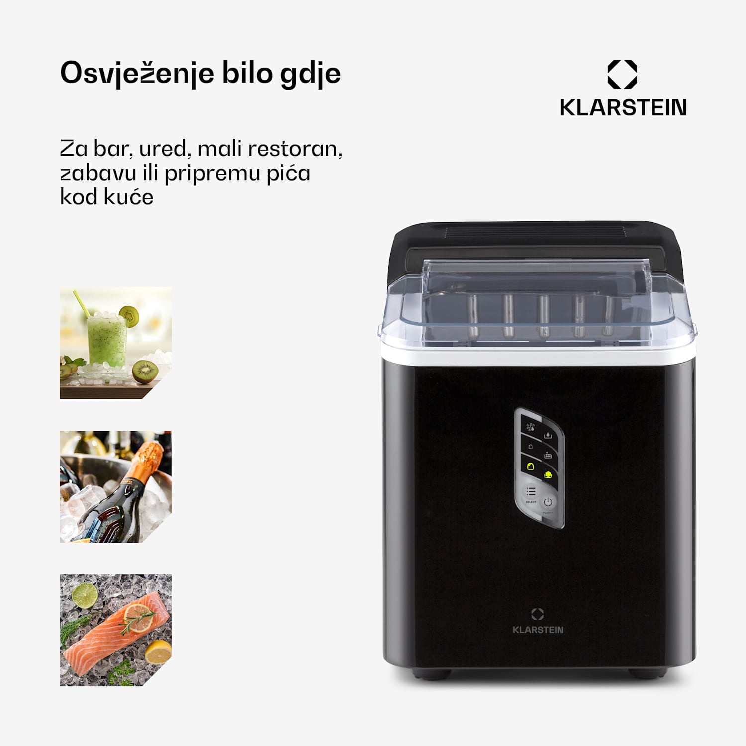 Albaron, aparat za kockice leda, oblik glavčine, 12 kg / 24 h 1,5 l. Zaslon Crna
