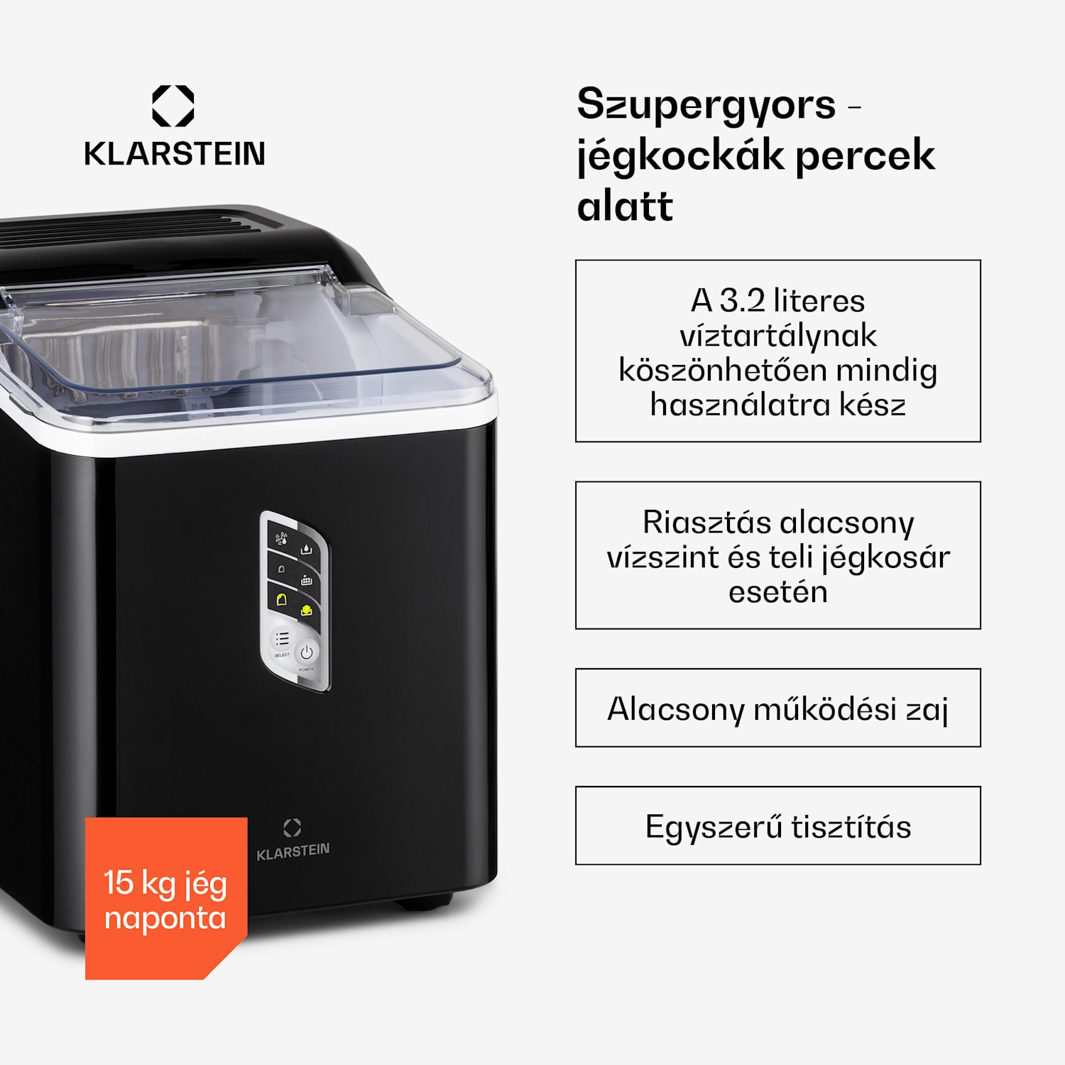 Albaron, jégkocka készítő, golyó alakú, 12 kg/24 h, 1,5 L, kijelző Fekete