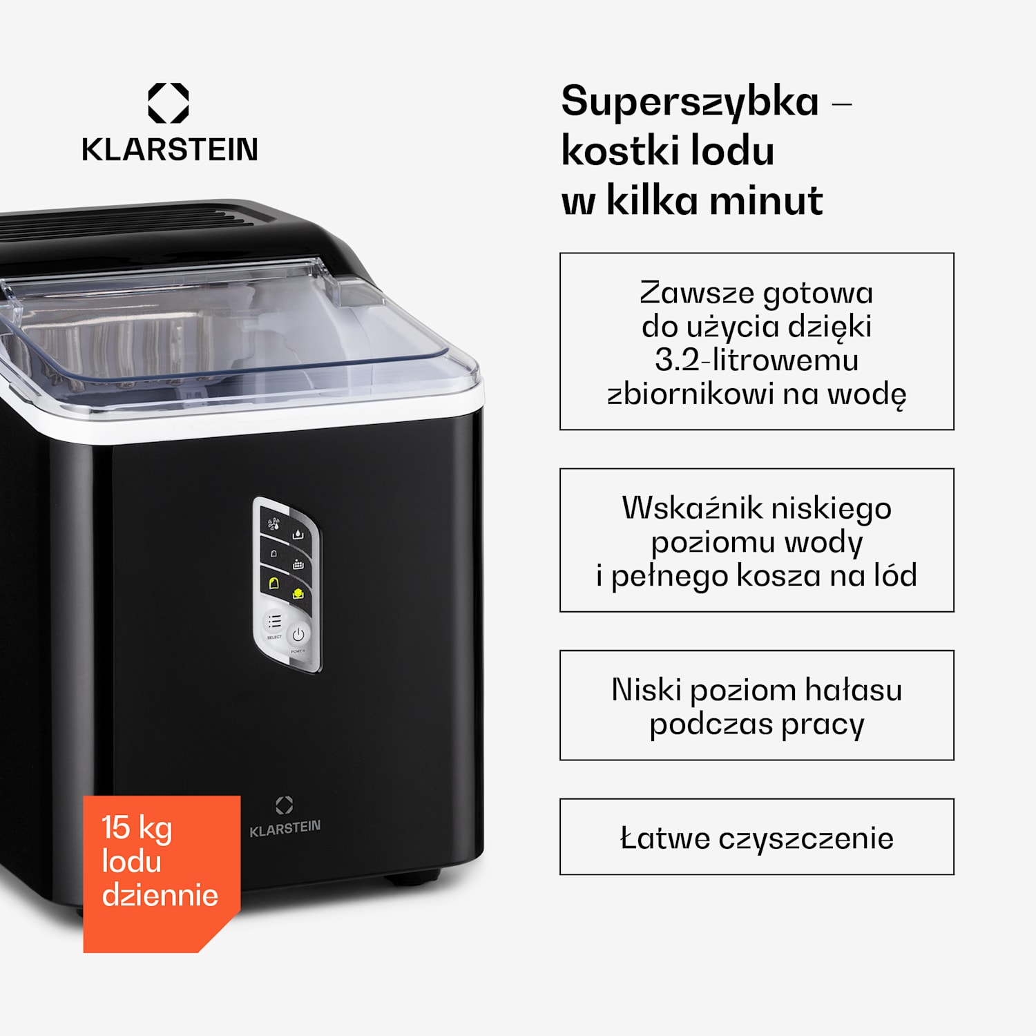 Albaron, kostkarka do lodu, kształt naparstka, 12 kg/24 h, 1,5 l, wyświetlacz Czarny