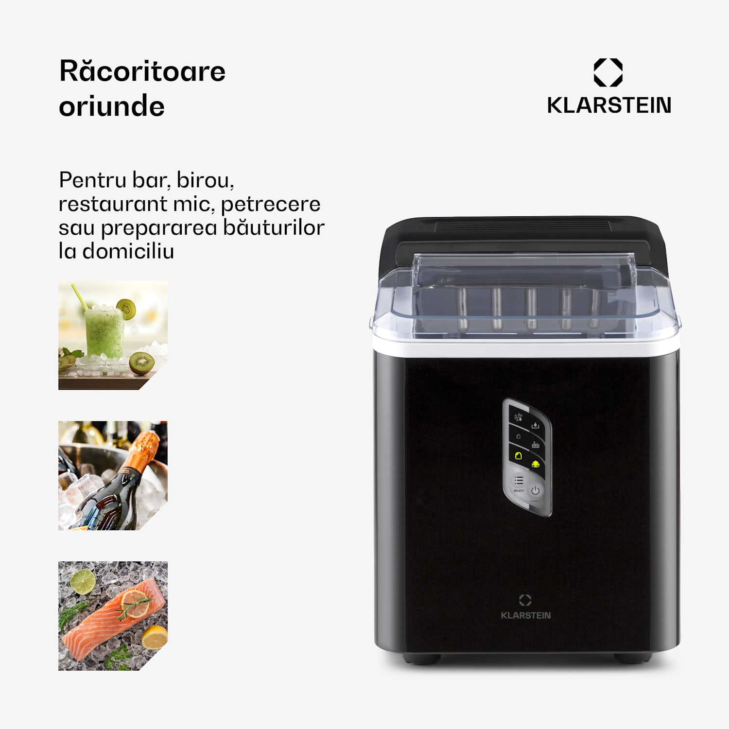 Albaron, aparat de făcut gheață, formă de glonț, 12 kg / 24 h 1,5 ltr. Afișajul Negru