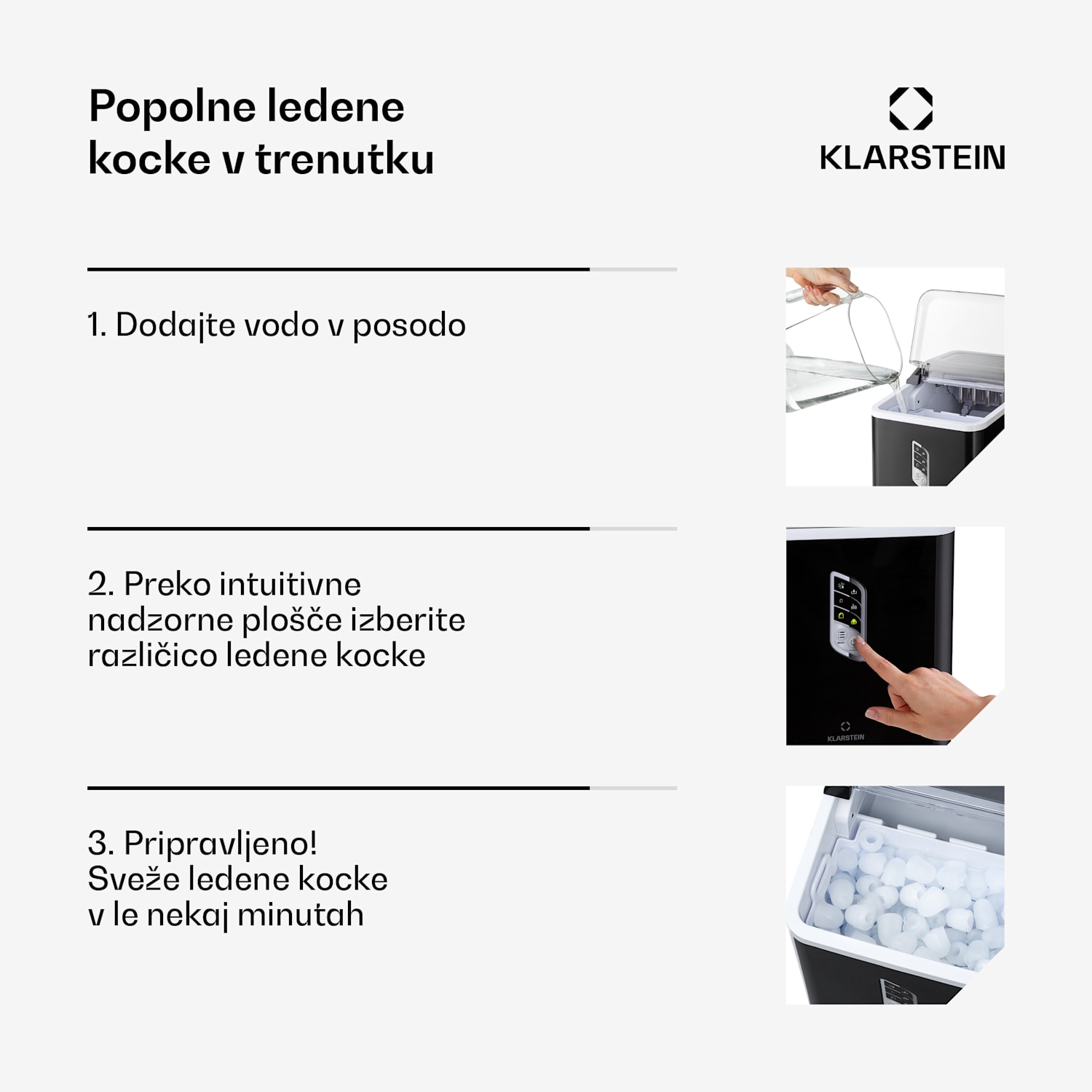 Albaron, aparat za ledene kocke, v obliki pesta, 12 kg / 24 h 1,5 ltr. Displej Črna