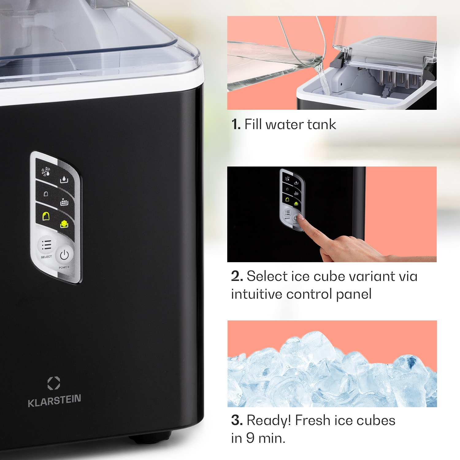 Albaron, výrobník ľadu, tvar náboja, 12 kg/24 h, nádrž 1,5 l, displej Čierna