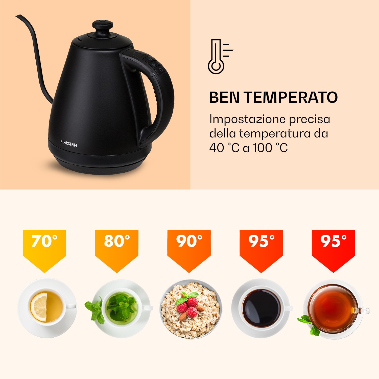Garcon - Bollitore da 1 L, 2000 W, mantenimento calore, collo di cigno, acciaio inox Nero
