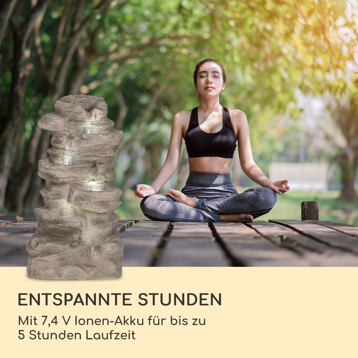 Stonehenge XL Solarbrunnen LED-Beleuchtung Polyresin Li-Ionen-Akku 46 x 88 x 35 cm | Cool Gray Stone