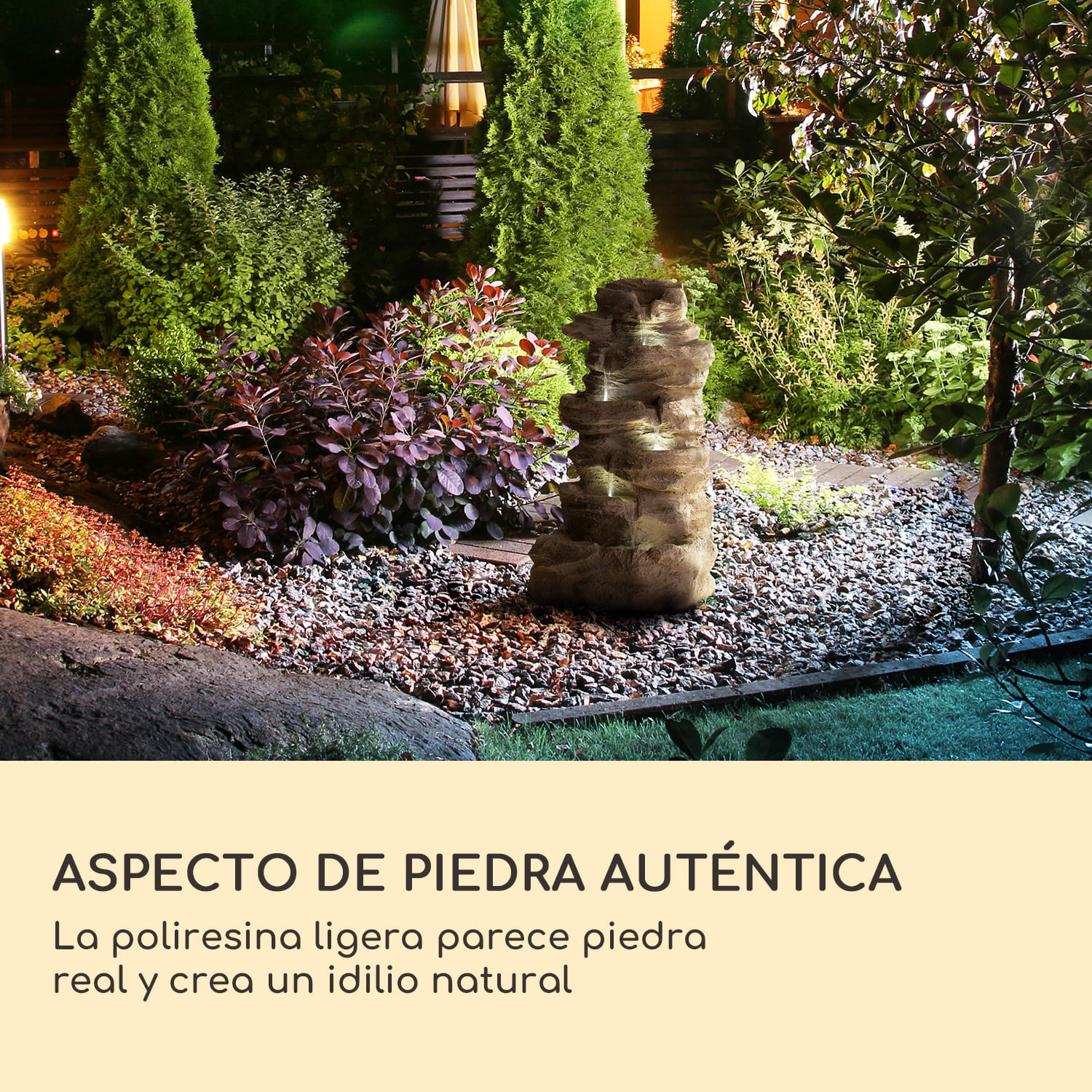 Fuente solar Stonehenge XL Iluminación led Poliresina Batería de iones de litio  46 x 88 x 35 cm | Piedra Gris Fría