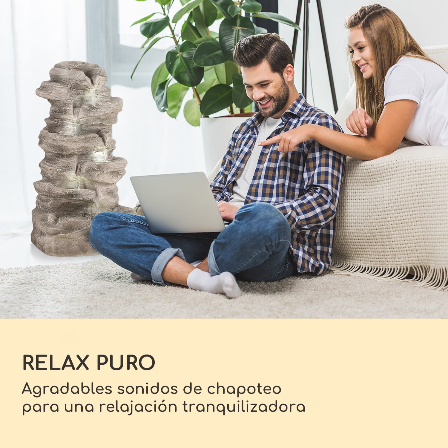 Fuente solar Stonehenge XL Iluminación led Poliresina Batería de iones de litio  46 x 88 x 35 cm | Piedra Gris Fría