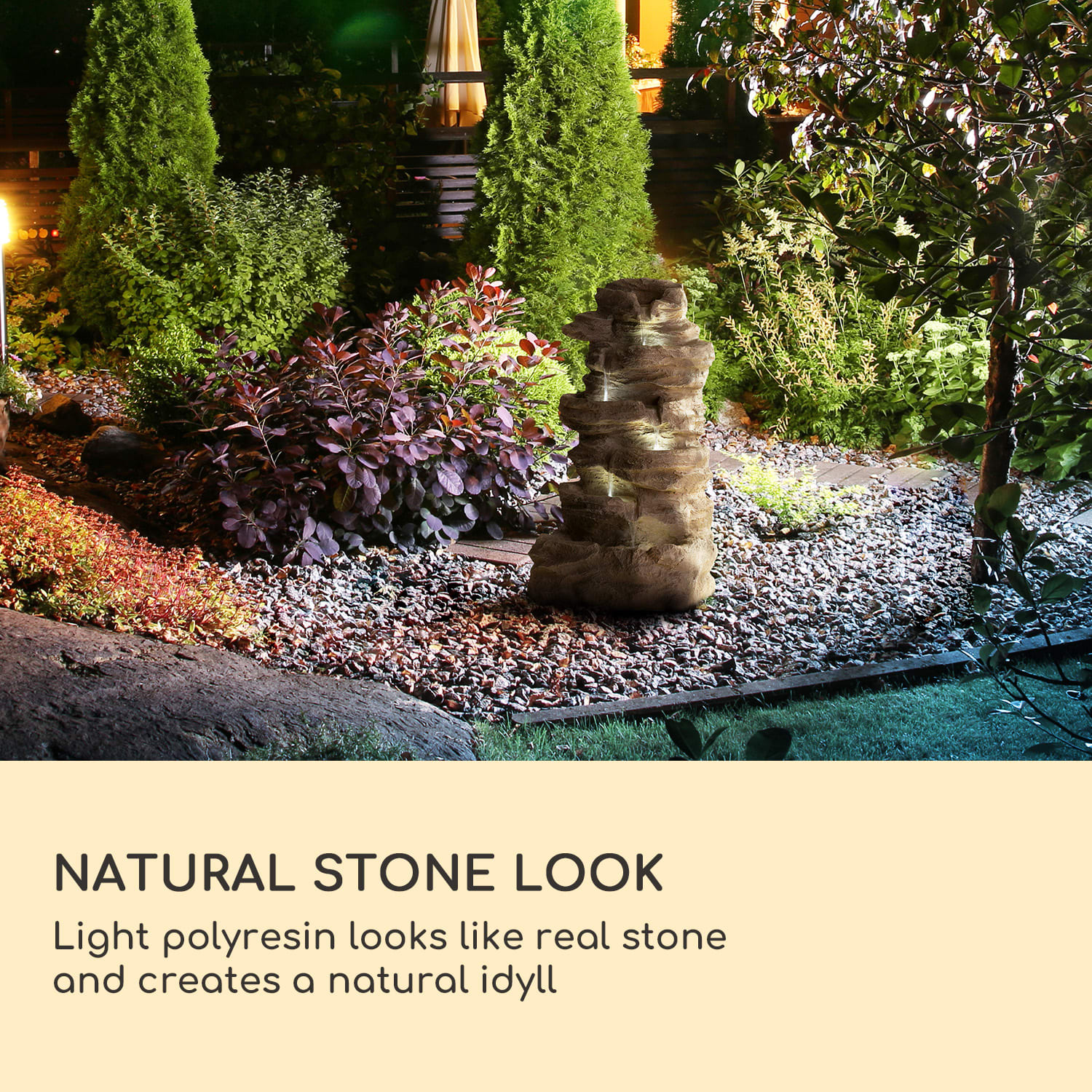 Stonehenge XL Solar Fountain LED Lighting Polyresin Lithium-Ion Battery  46 x 88 x 35 cm | Cool Gray Stone